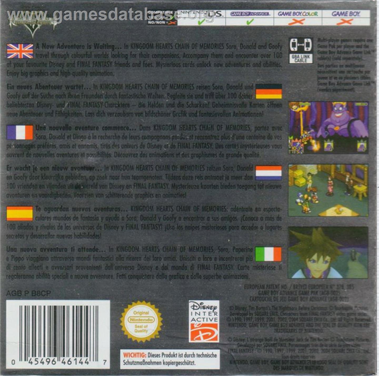 Kingdom Hearts: Chain of Memories - Nintendo Game Boy Advance - Artwork - Box Back