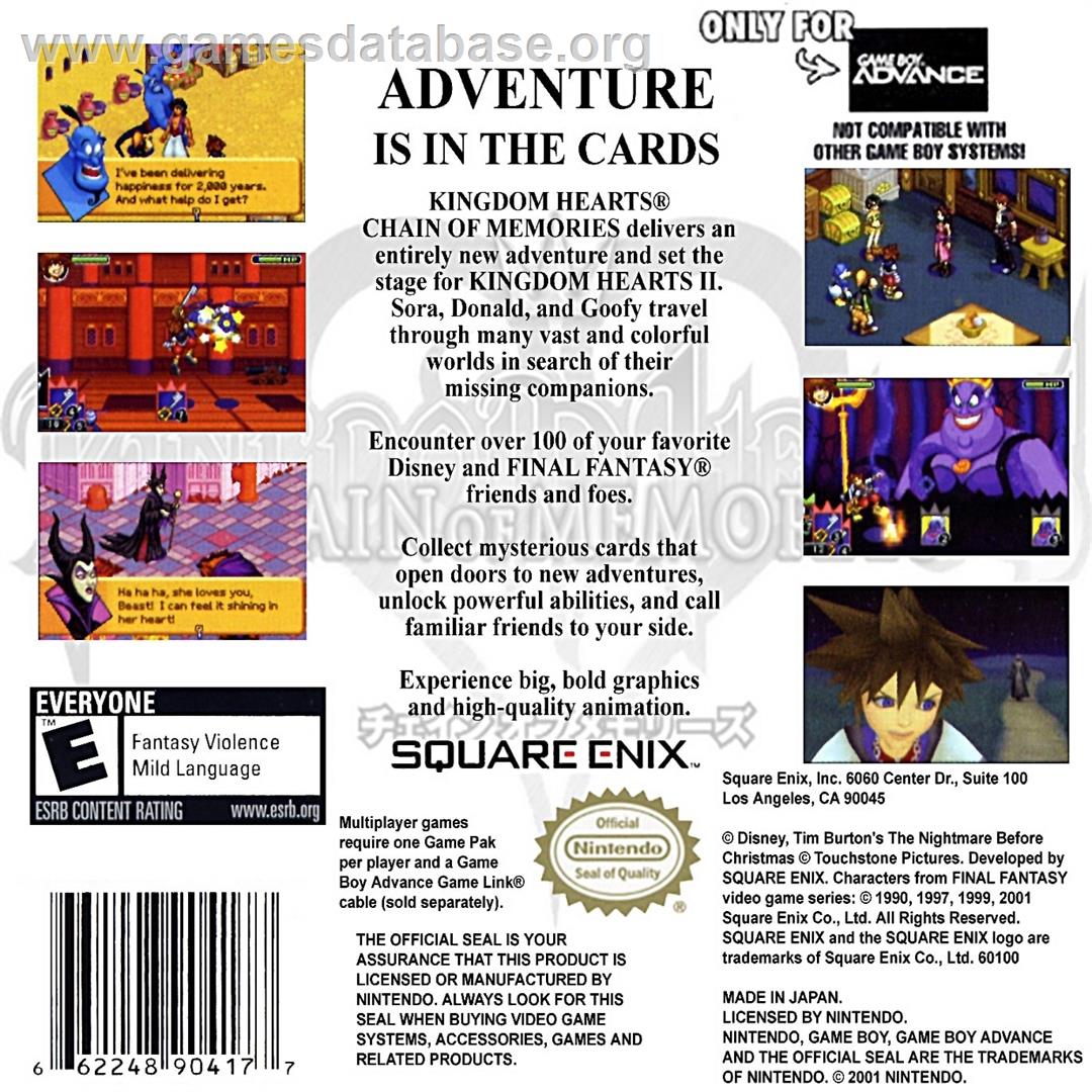Kingdom Hearts - Chain Of Memories - Nintendo Game Boy Advance - Artwork - Box Back