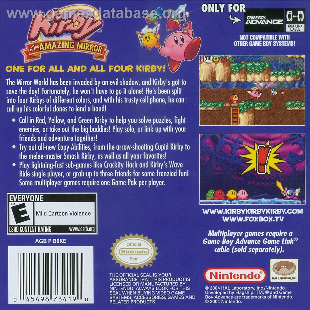 Kirby And The Amazing Mirror - Nintendo Game Boy Advance - Artwork - Box Back
