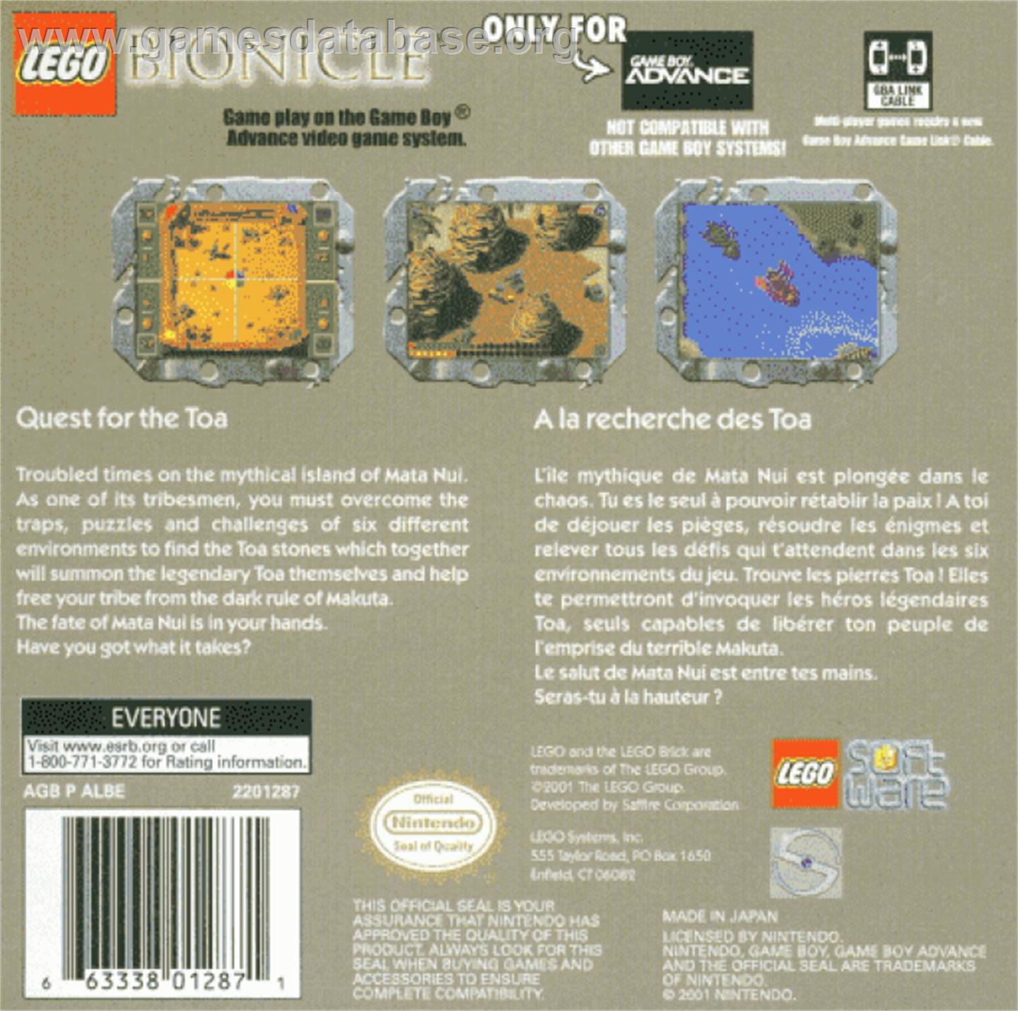 LEGO Bionicle: Tales of Tohunga - Nintendo Game Boy Advance - Artwork - Box Back
