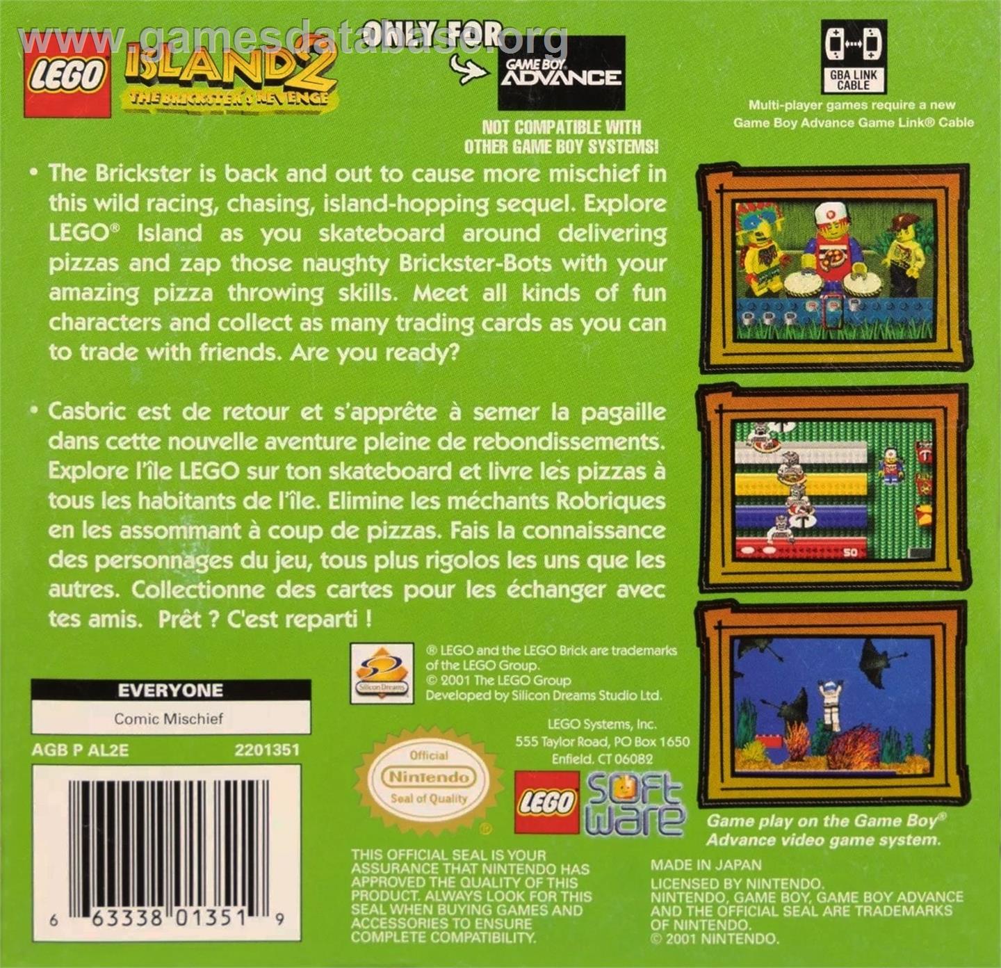 LEGO Island 2: The Brickster's Revenge - Nintendo Game Boy Advance - Artwork - Box Back
