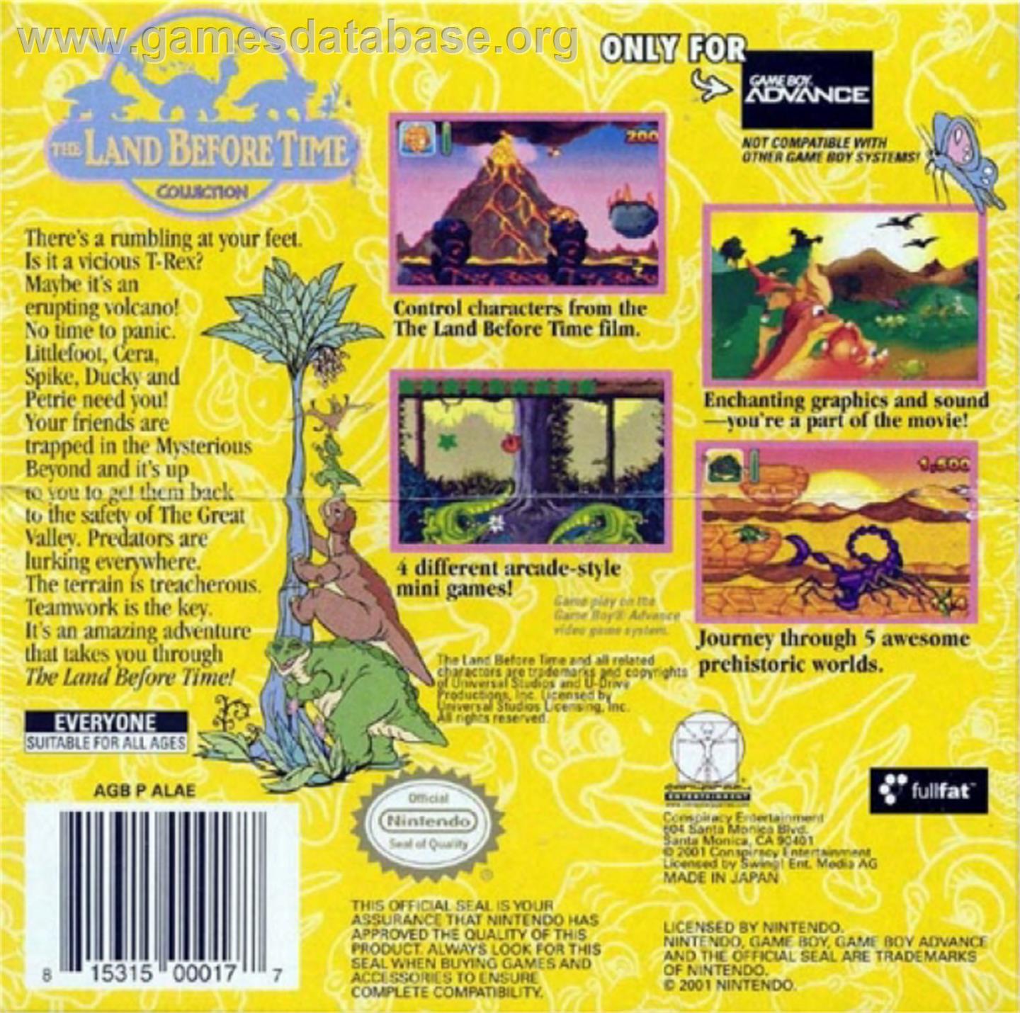 Land Before Time - Nintendo Game Boy Advance - Artwork - Box Back