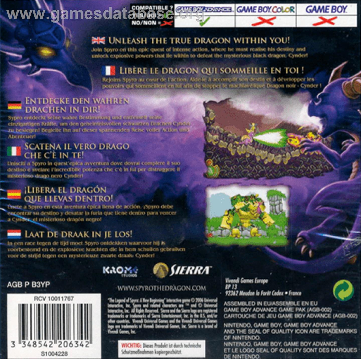 Legend of Spyro: A New Beginning - Nintendo Game Boy Advance - Artwork - Box Back