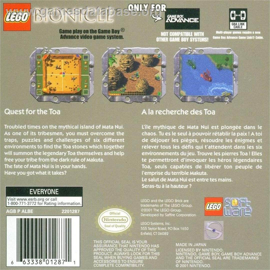 Lego Bionicle - Nintendo Game Boy Advance - Artwork - Box Back