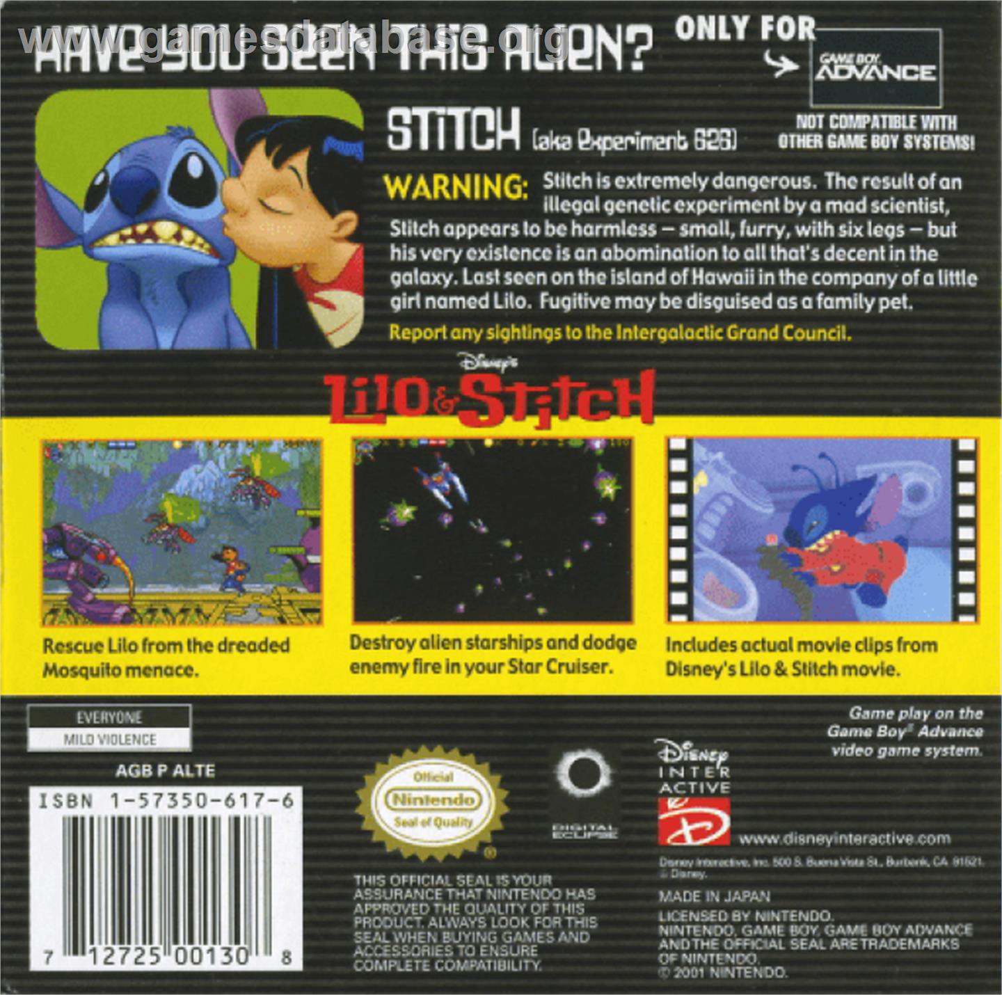 Lilo & Stitch - Nintendo Game Boy Advance - Artwork - Box Back