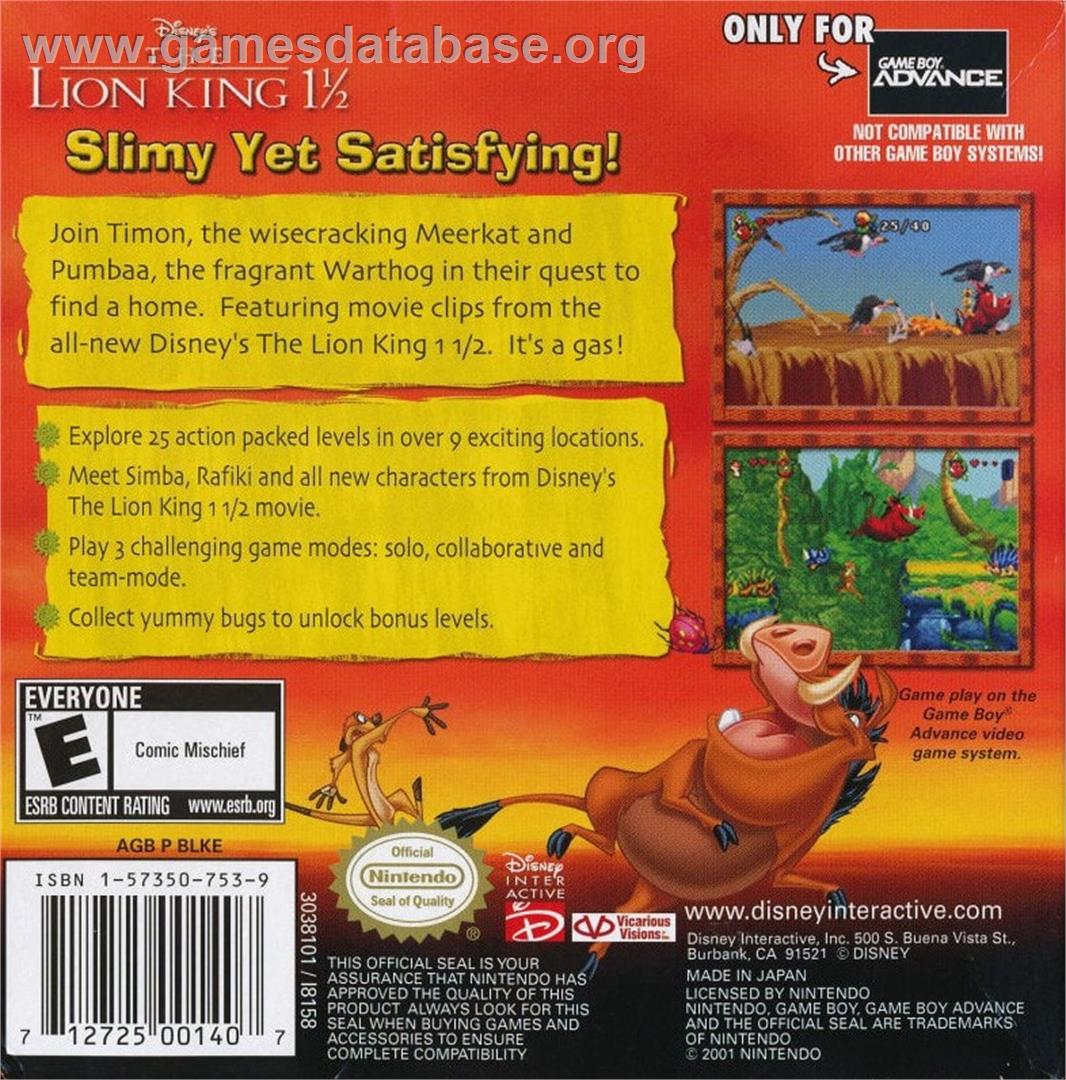 Lion King ,The - Nintendo Game Boy Advance - Artwork - Box Back