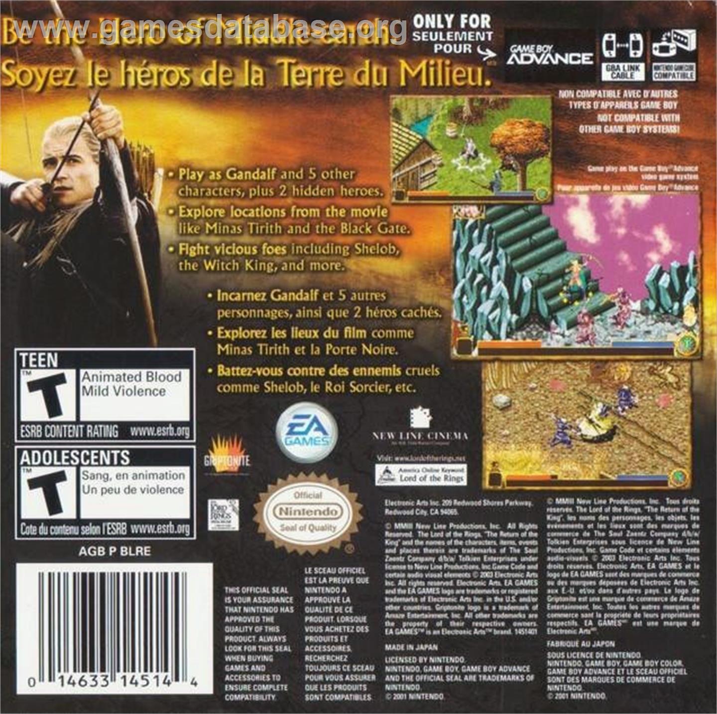 Lord of the Rings, The - The Return of the King (Vast Fame) - Nintendo Game Boy Advance - Artwork - Box Back