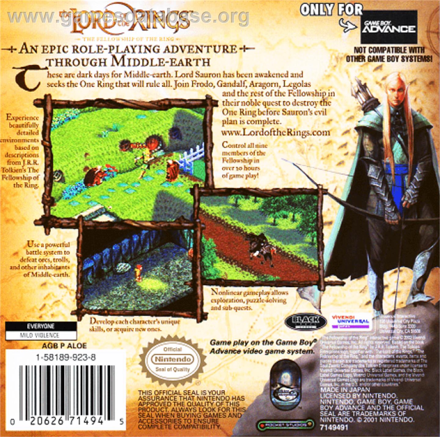 Lord of the Rings: The Fellowship of the Ring - Nintendo Game Boy Advance - Artwork - Box Back