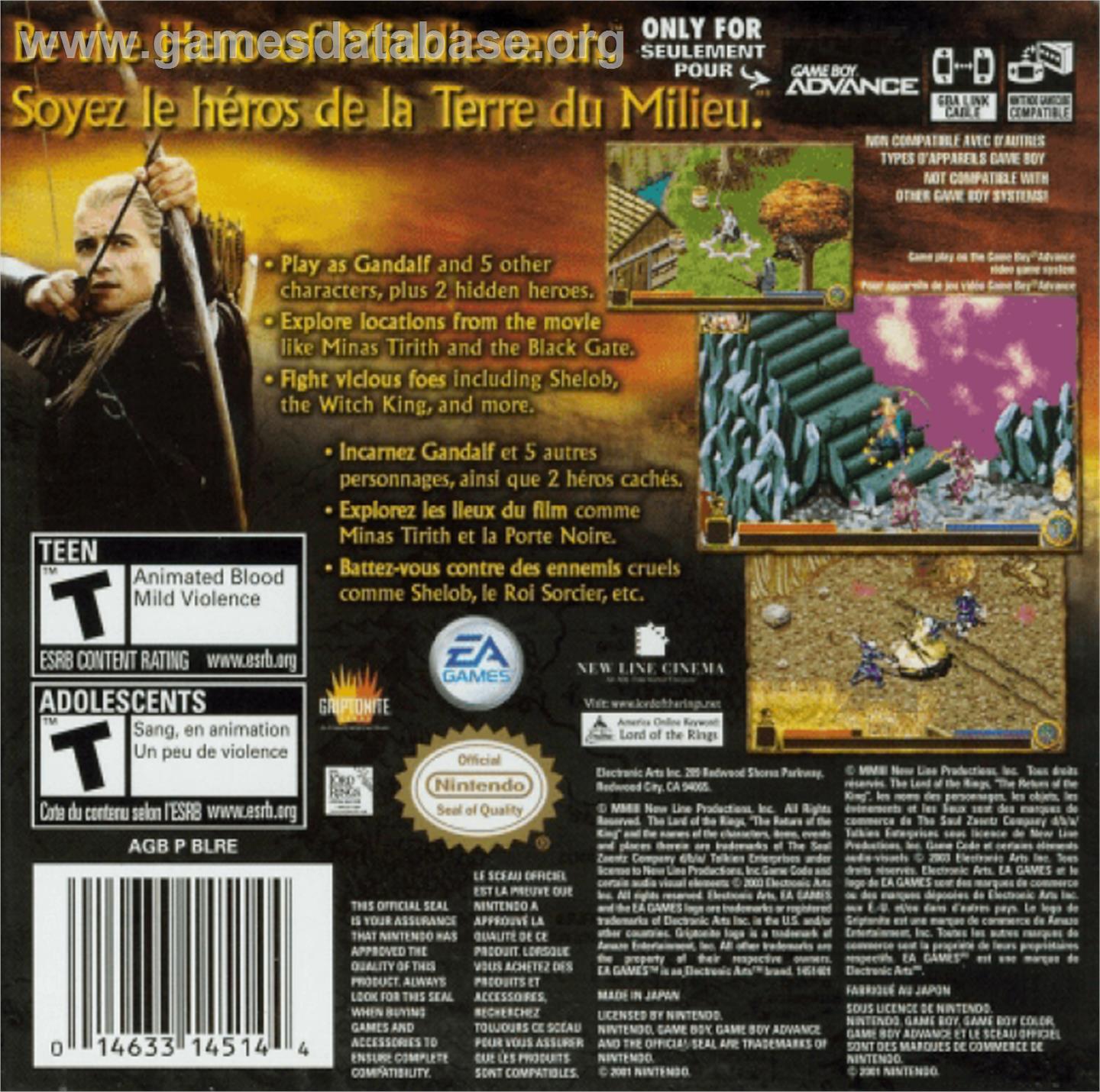 Lord of the Rings: The Return of the King - Nintendo Game Boy Advance - Artwork - Box Back