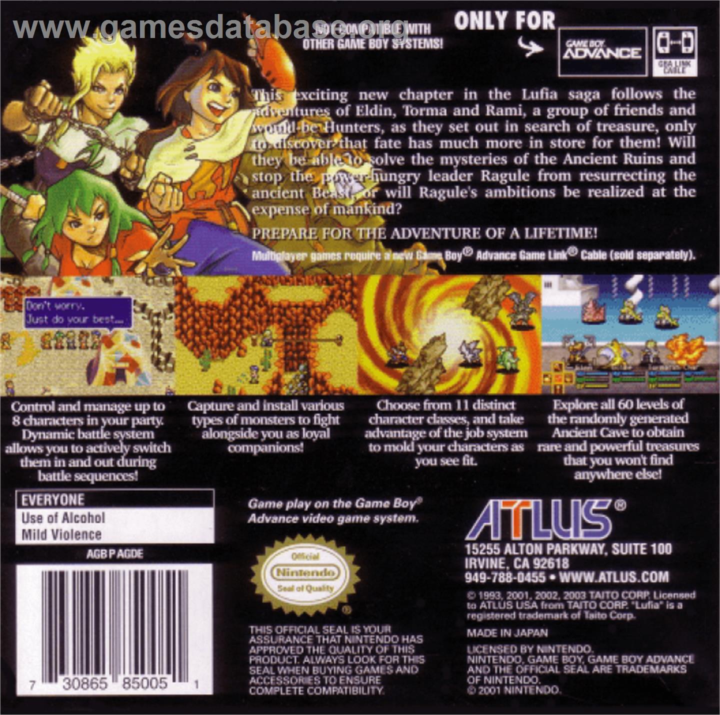 Lufia: The Ruins of Lore - Nintendo Game Boy Advance - Artwork - Box Back