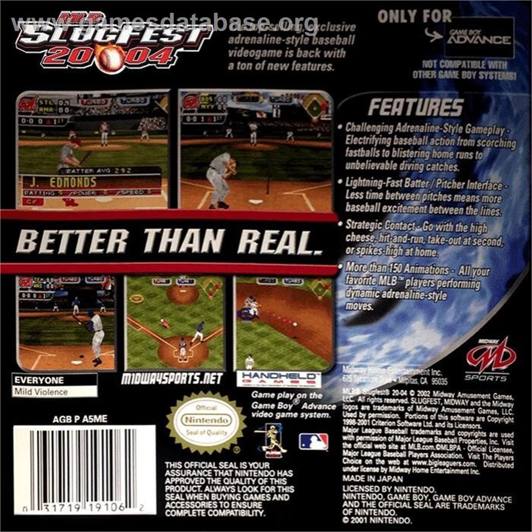 MLB SlugFest 20-04 - Nintendo Game Boy Advance - Artwork - Box Back
