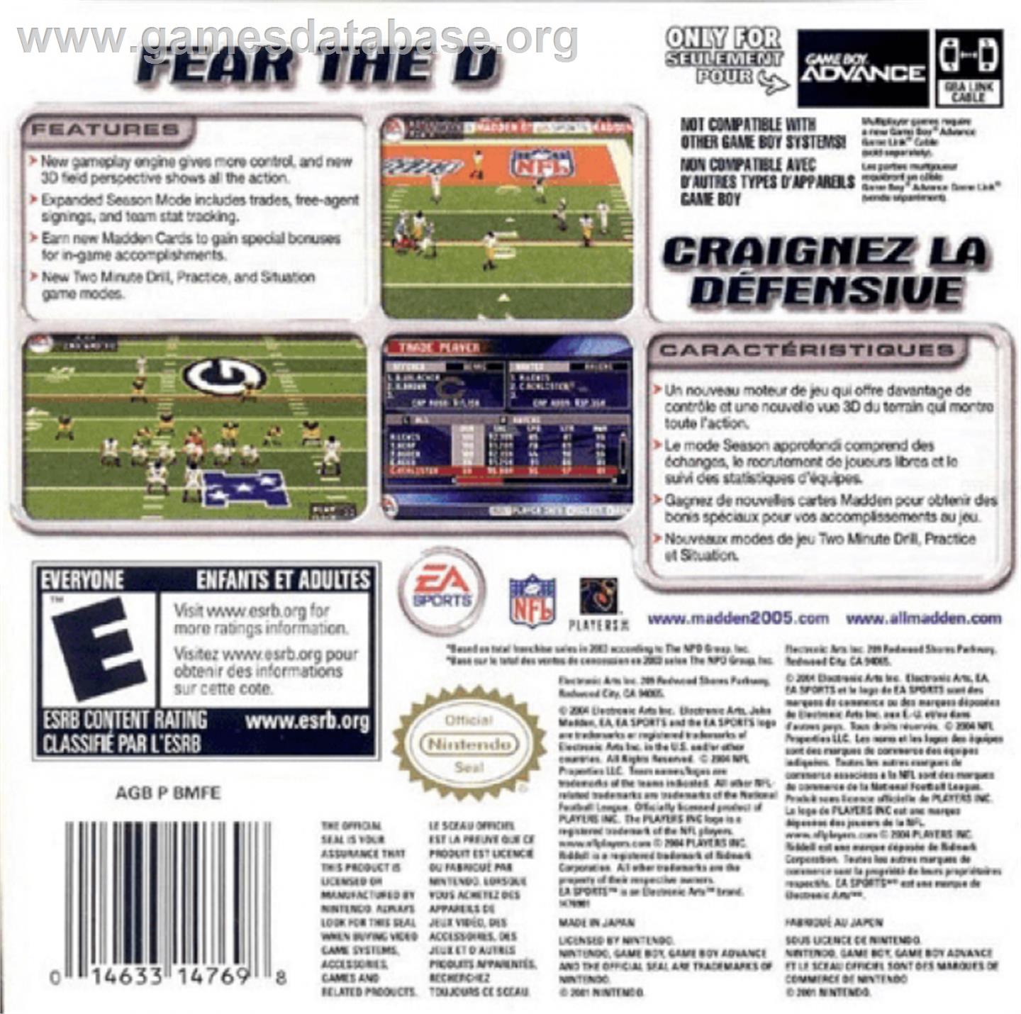 Madden NFL 2005 - Nintendo Game Boy Advance - Artwork - Box Back