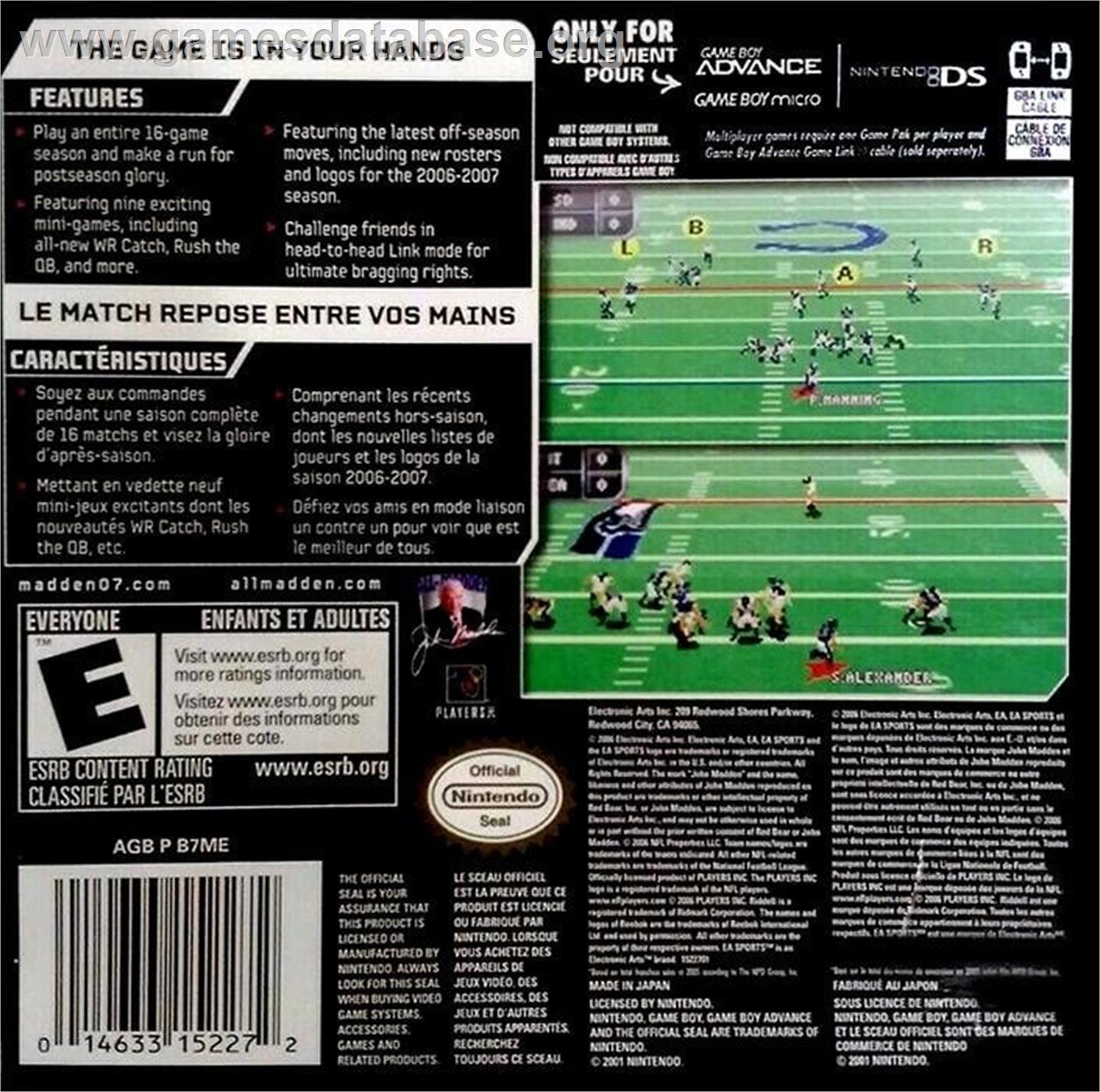 Madden Nfl 07 - Nintendo Game Boy Advance - Artwork - Box Back