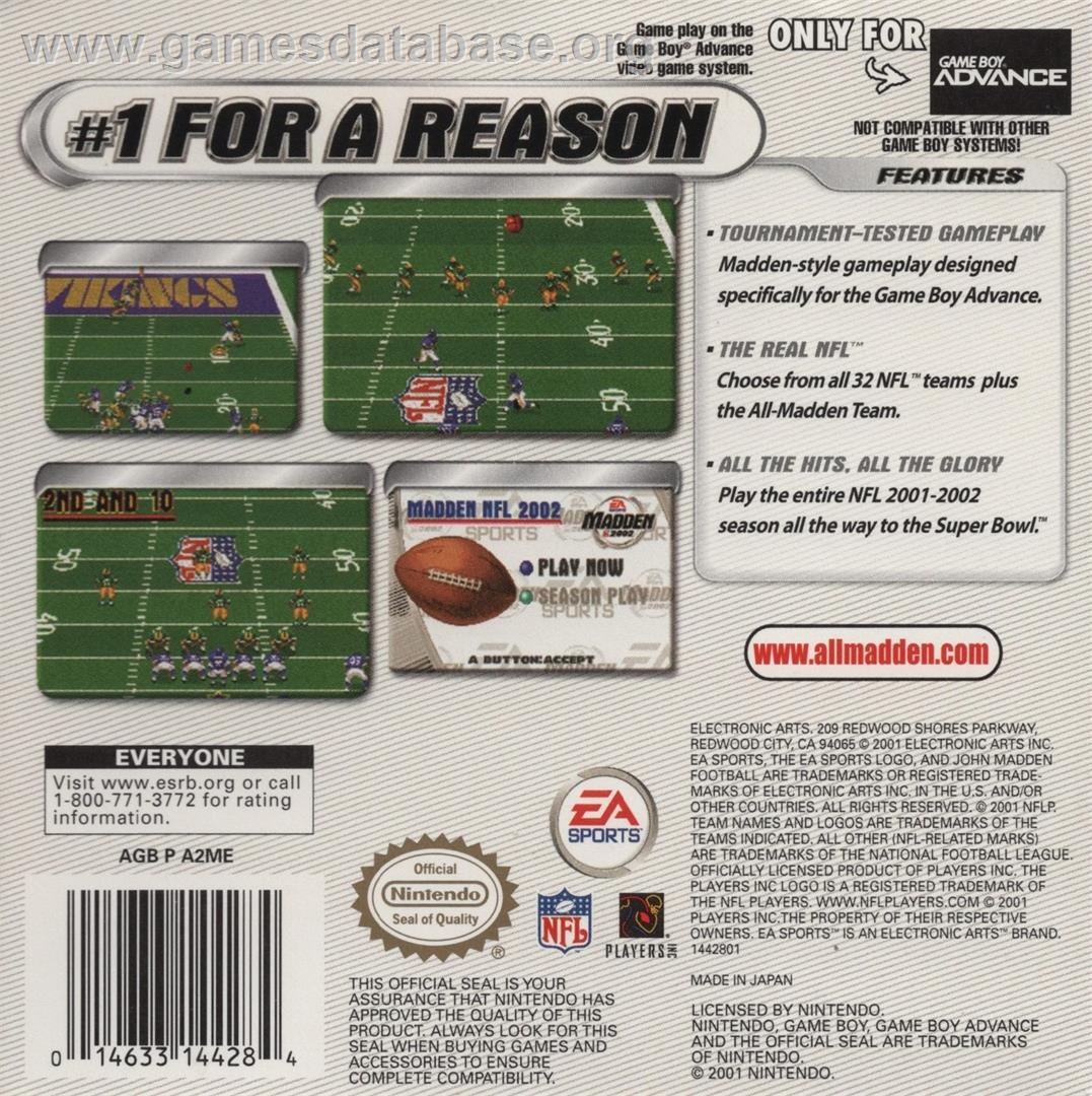 Madden Nfl 2002 - Nintendo Game Boy Advance - Artwork - Box Back