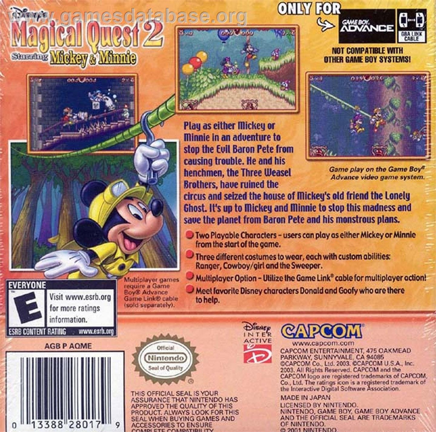 Magical Quest 2 Starring Mickey And Minnie - Nintendo Game Boy Advance - Artwork - Box Back