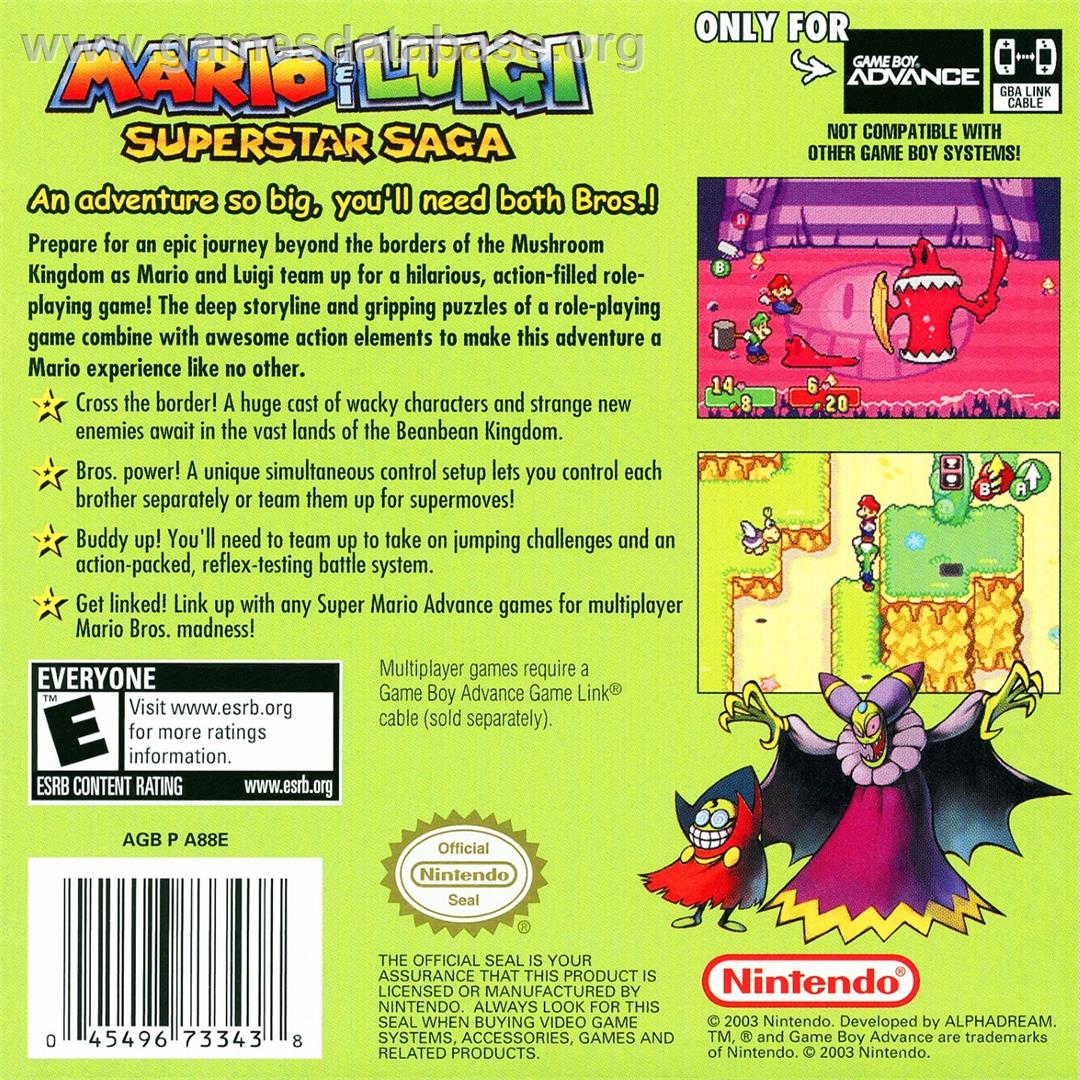 Mario And Luigi - Superstar Saga - Nintendo Game Boy Advance - Artwork - Box Back