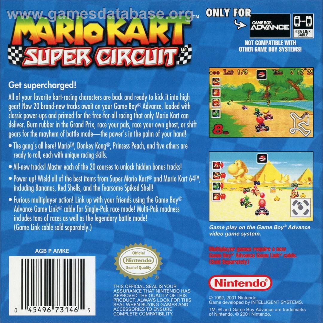 Mario Kart - Super Circuit - Nintendo Game Boy Advance - Artwork - Box Back