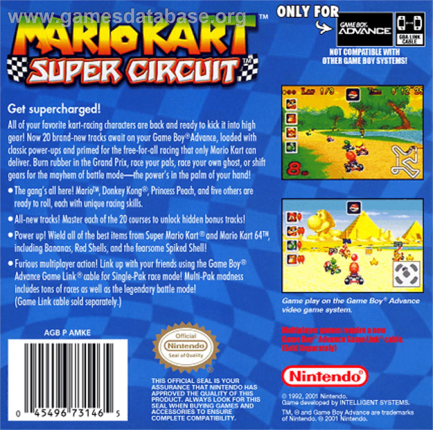 Mario Kart Super Circuit - Nintendo Game Boy Advance - Artwork - Box Back
