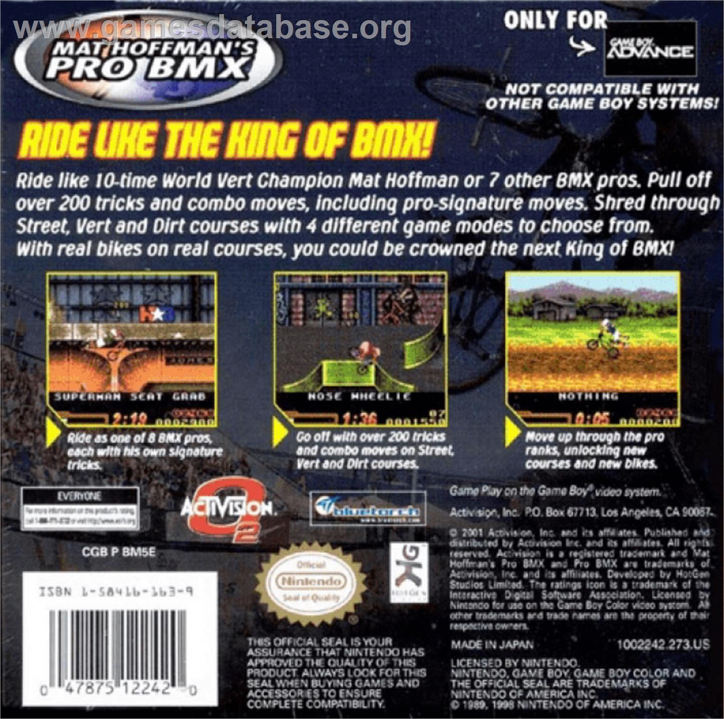 Mat Hoffman's Pro BMX - Nintendo Game Boy Advance - Artwork - Box Back