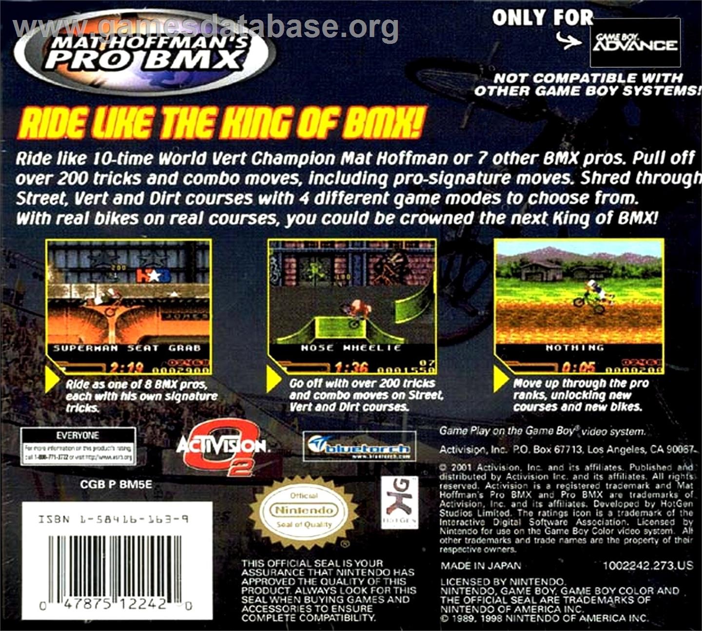 Mat Hoffman's Pro Bmx - Nintendo Game Boy Advance - Artwork - Box Back