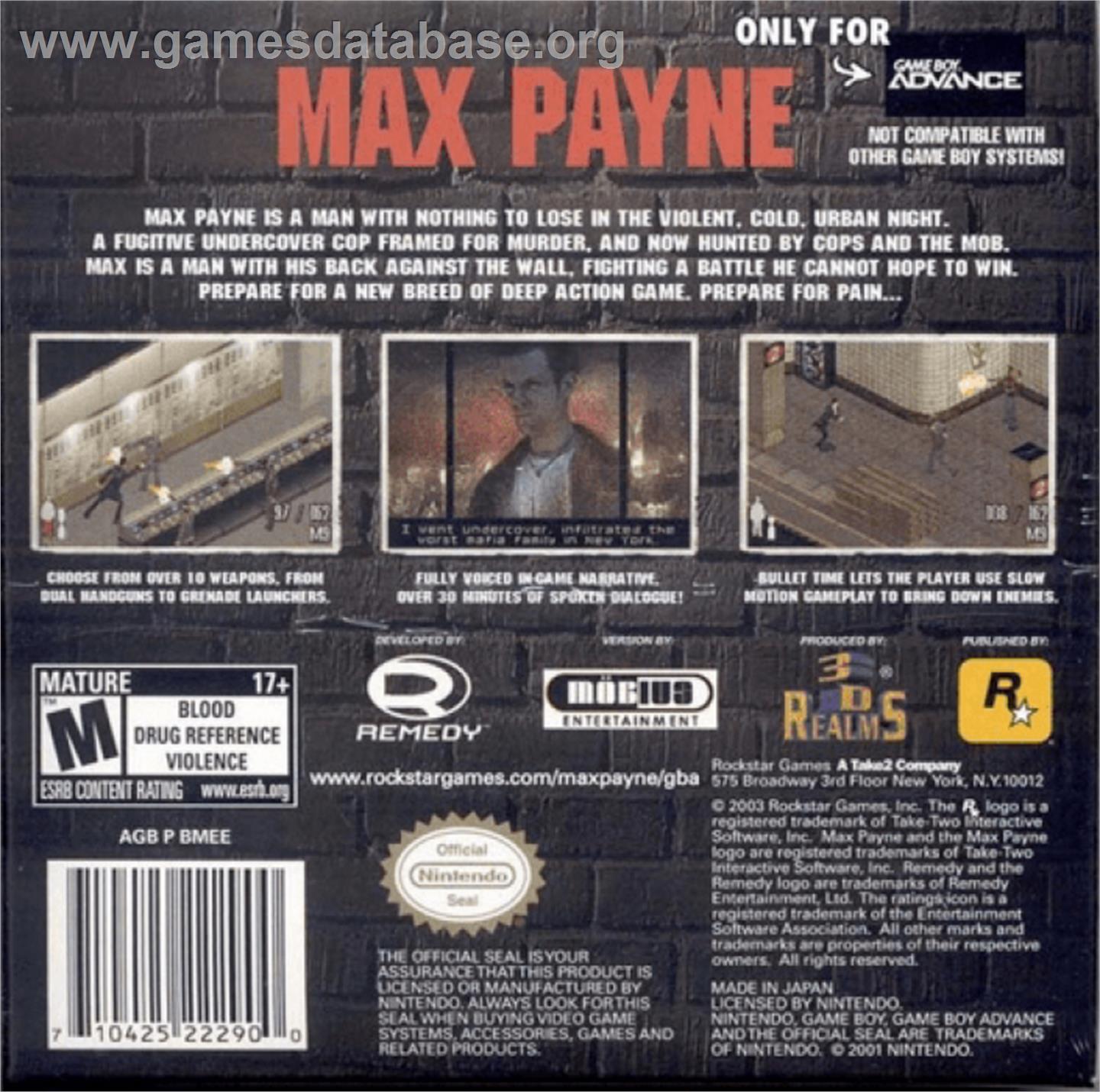 Max Payne - Nintendo Game Boy Advance - Artwork - Box Back