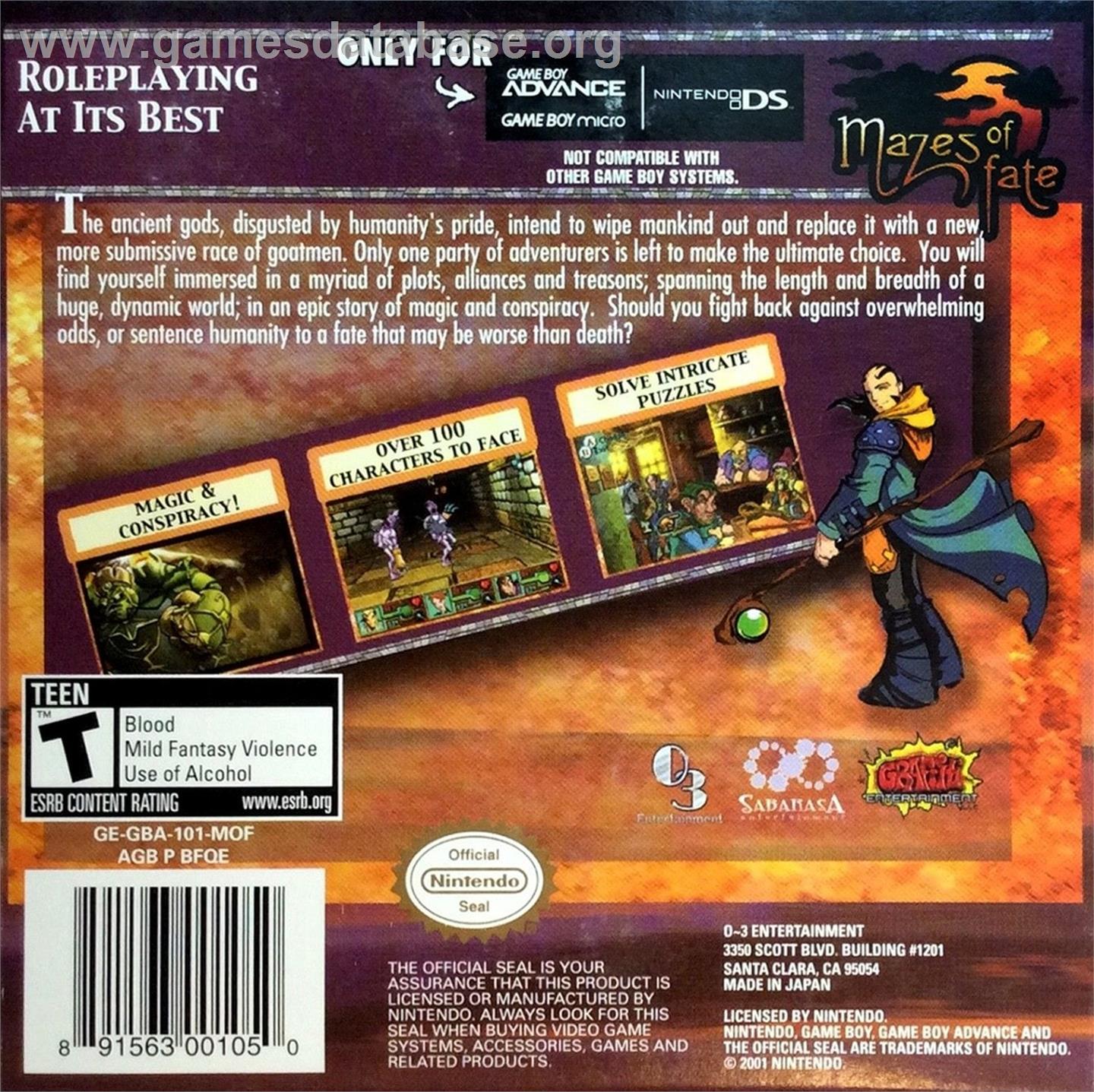 Mazes of Fate - Nintendo Game Boy Advance - Artwork - Box Back