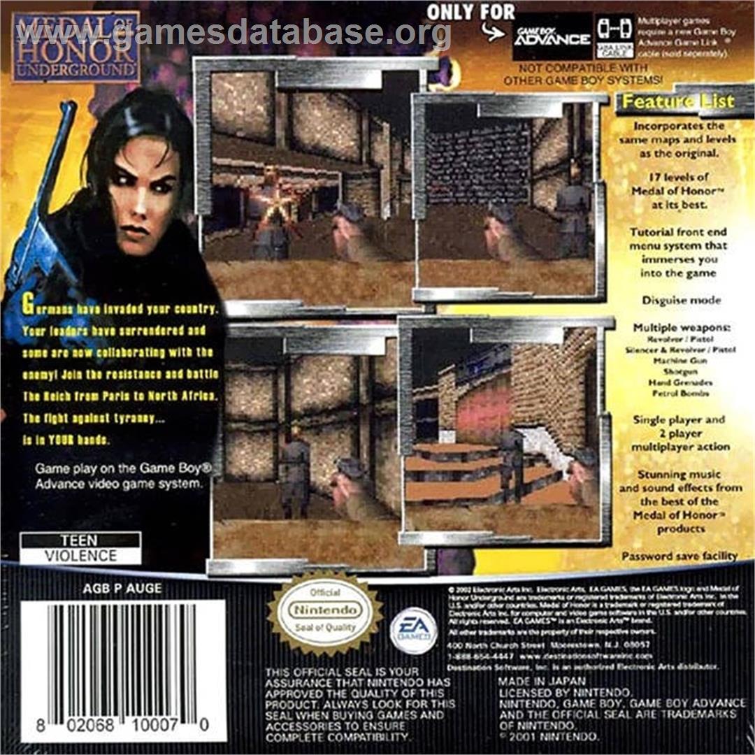 Medal Of Honor - Underground - Nintendo Game Boy Advance - Artwork - Box Back
