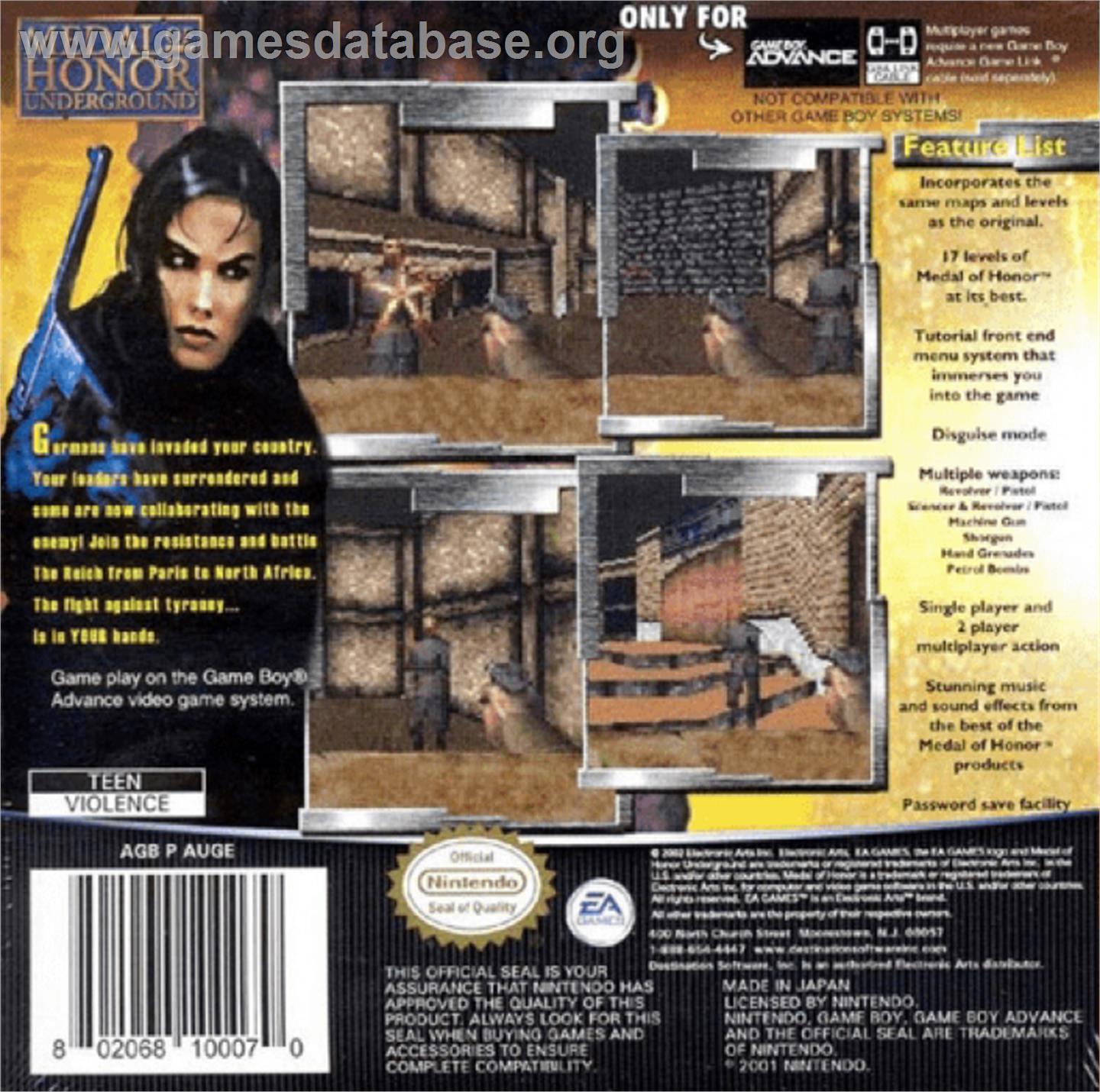 Medal of Honor: Underground - Nintendo Game Boy Advance - Artwork - Box Back