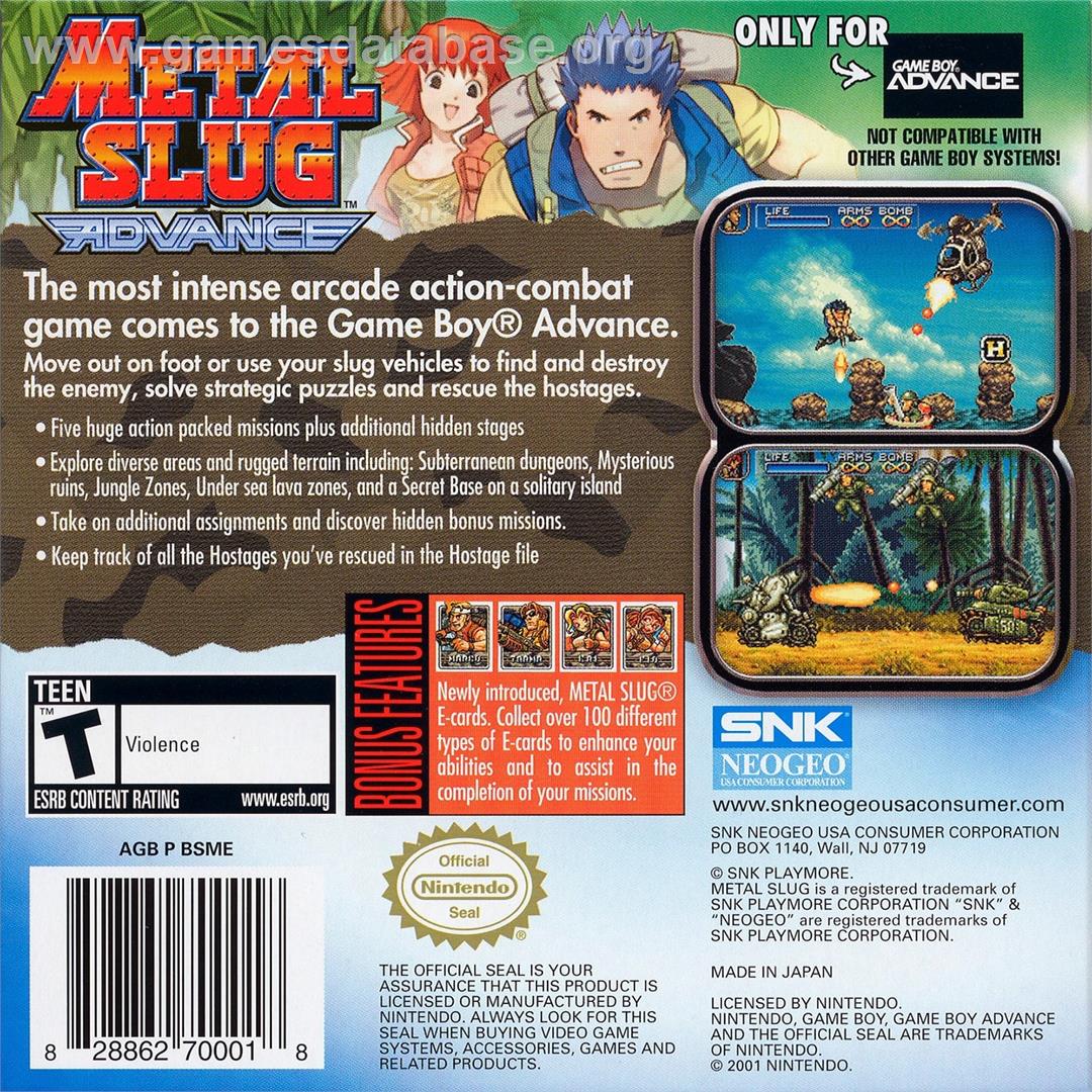 Metal Slug Advance - Nintendo Game Boy Advance - Artwork - Box Back