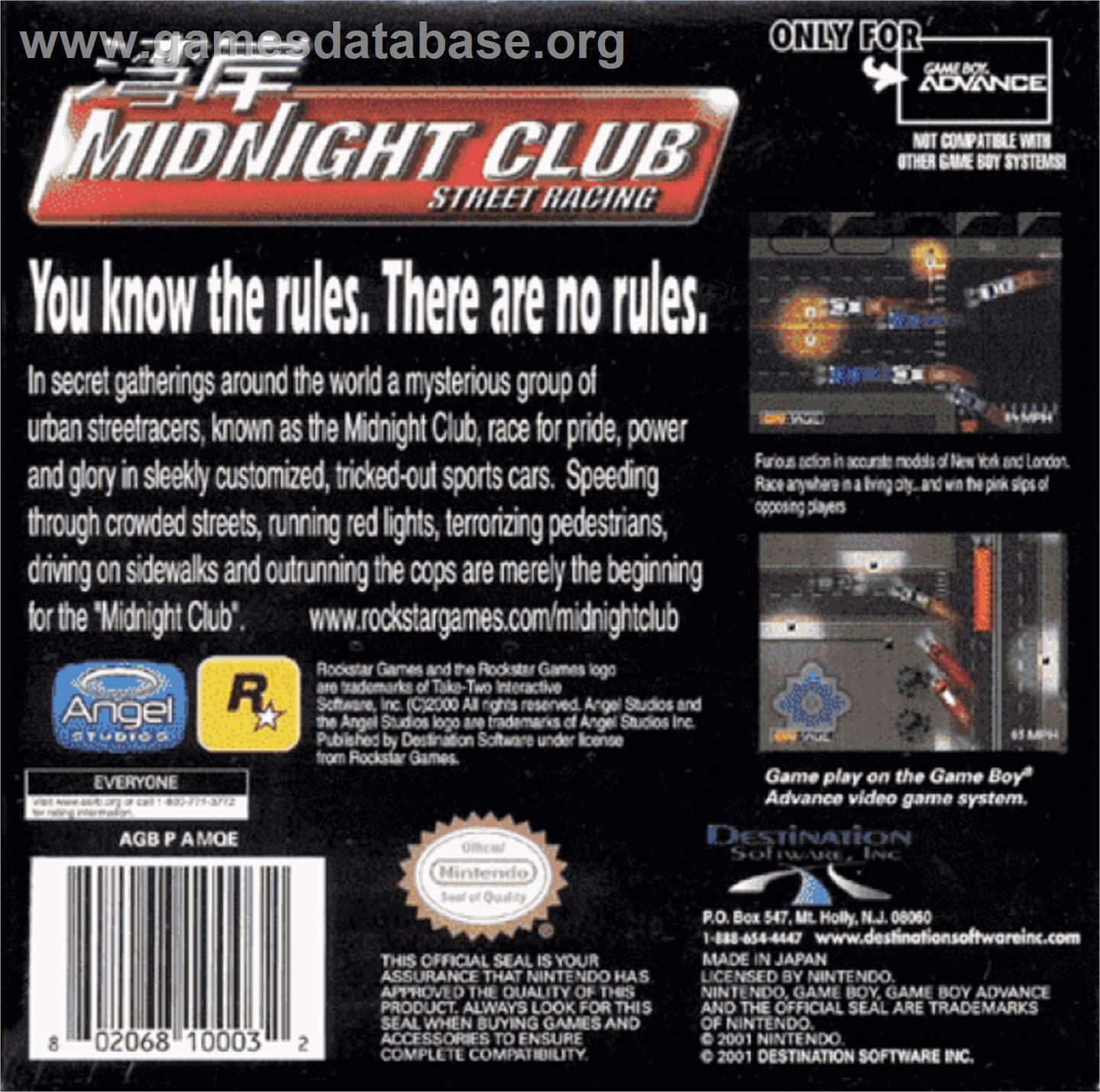 Midnight Club: Street Racing - Nintendo Game Boy Advance - Artwork - Box Back