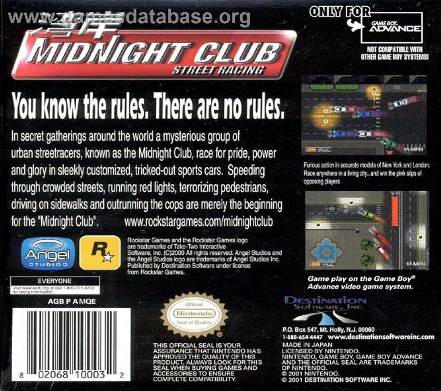 Midnight Club - Street Racing - Nintendo Game Boy Advance - Artwork - Box Back