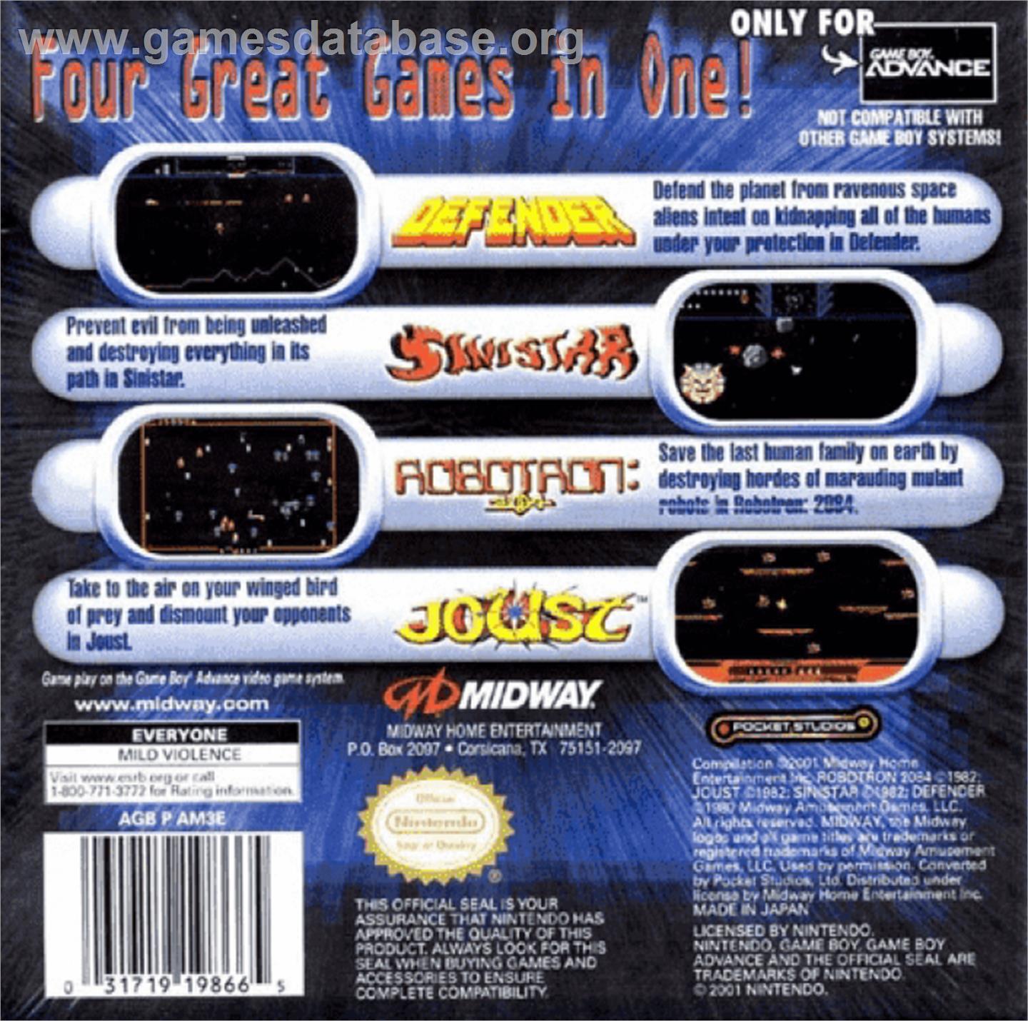 Midway's Greatest Arcade Hits - Nintendo Game Boy Advance - Artwork - Box Back