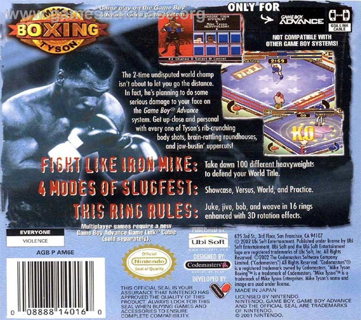 Mike Tyson Boxing - Nintendo Game Boy Advance - Artwork - Box Back