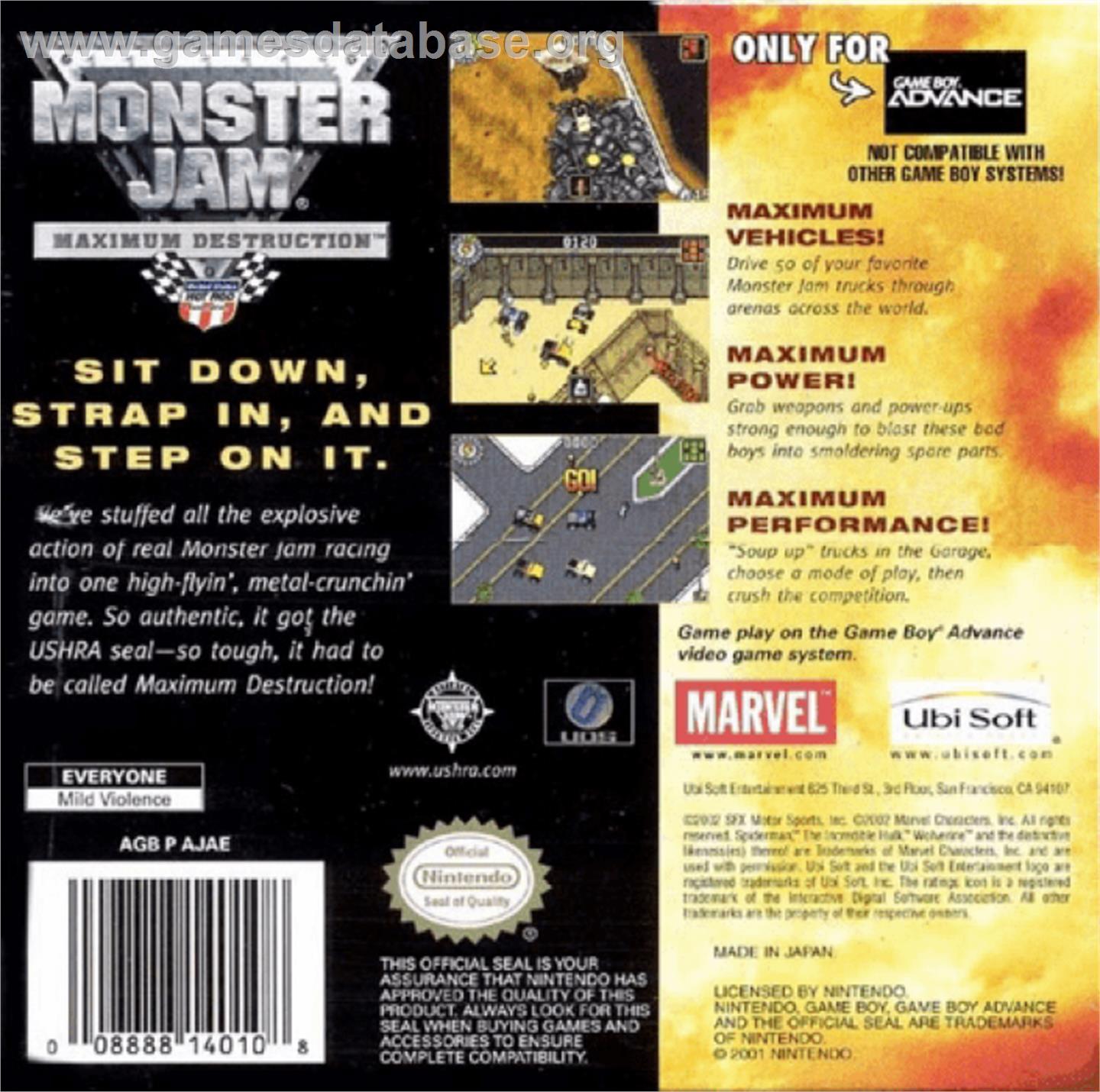 Monster Jam: Maximum Destruction - Nintendo Game Boy Advance - Artwork - Box Back