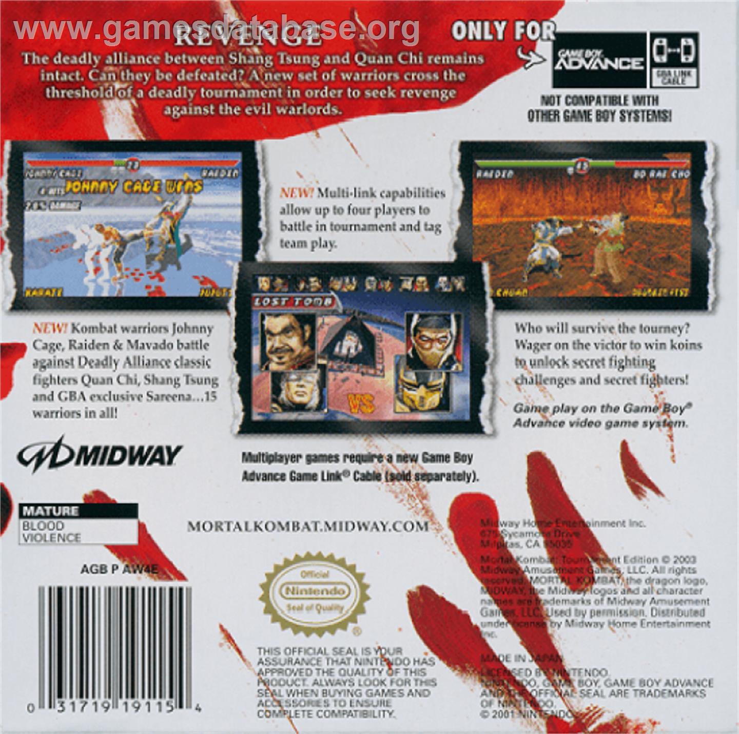 Mortal Kombat: Tournament Edition - Nintendo Game Boy Advance - Artwork - Box Back