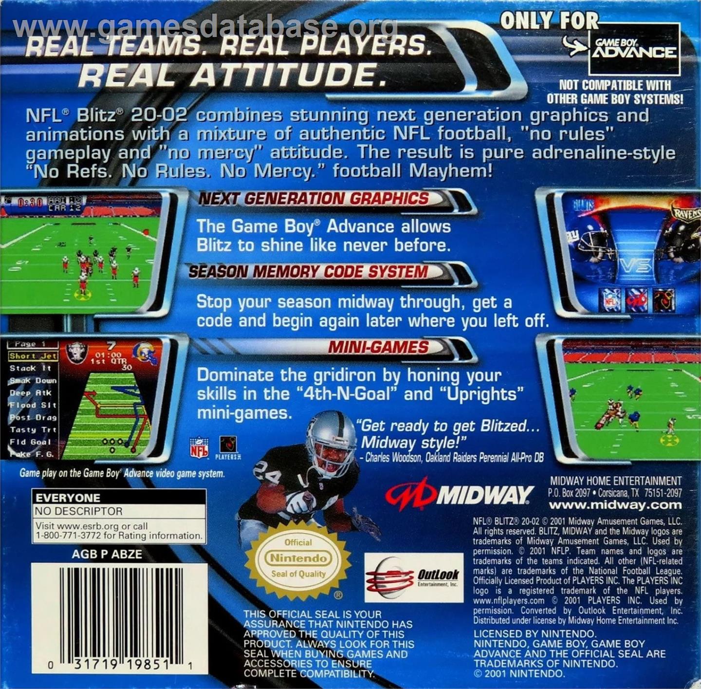 NFL Blitz 20-02 - Nintendo Game Boy Advance - Artwork - Box Back