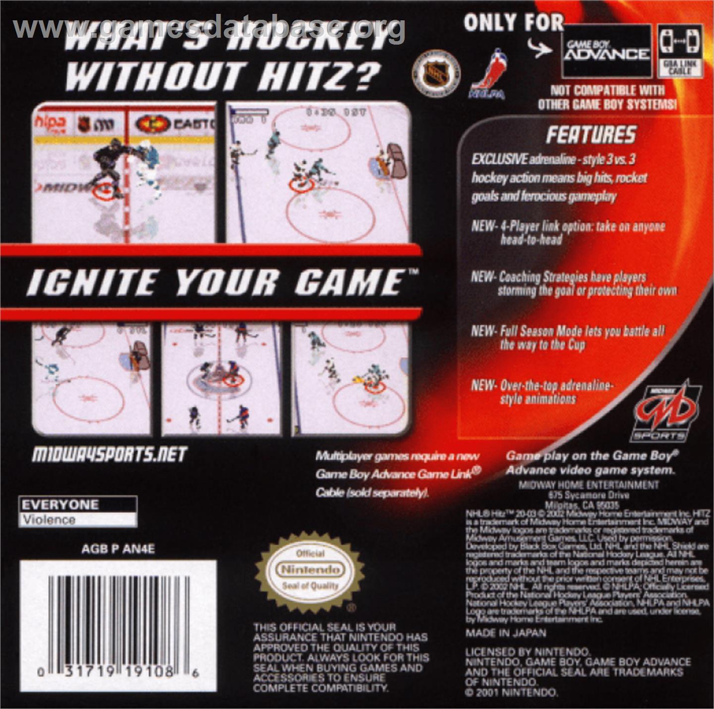 NHL Hitz 20-03 - Nintendo Game Boy Advance - Artwork - Box Back