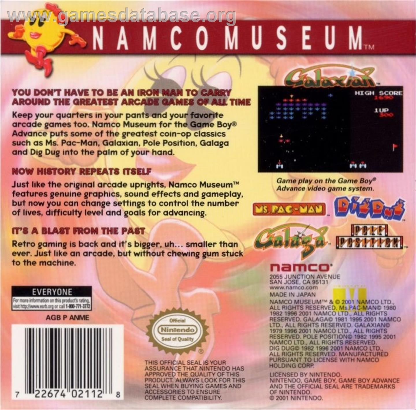 Namco Museum - Nintendo Game Boy Advance - Artwork - Box Back