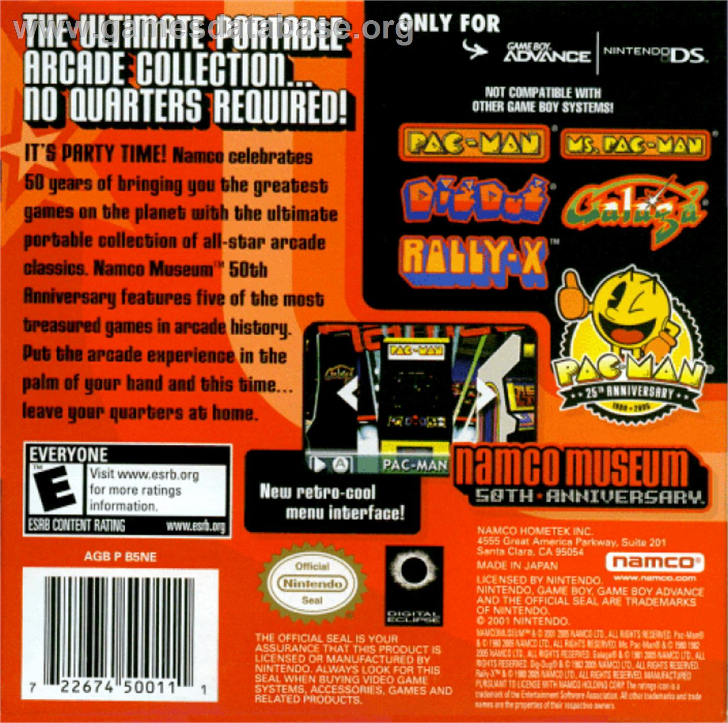 Namco Museum 50th Anniversary - Nintendo Game Boy Advance - Artwork - Box Back