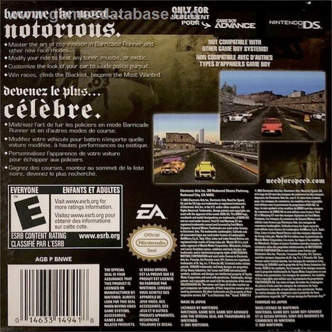 Need For Speed - Most Wanted - Nintendo Game Boy Advance - Artwork - Box Back