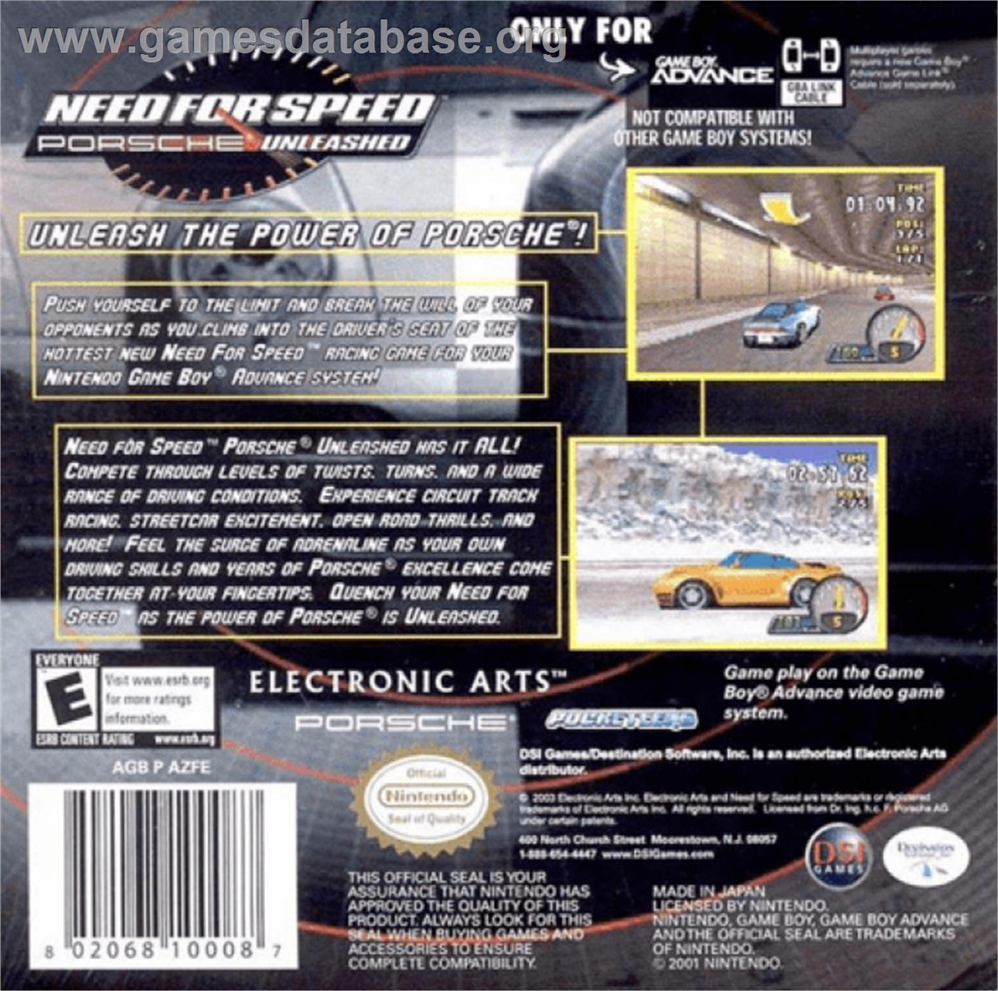 Need for Speed: Porsche Unleashed - Nintendo Game Boy Advance - Artwork - Box Back