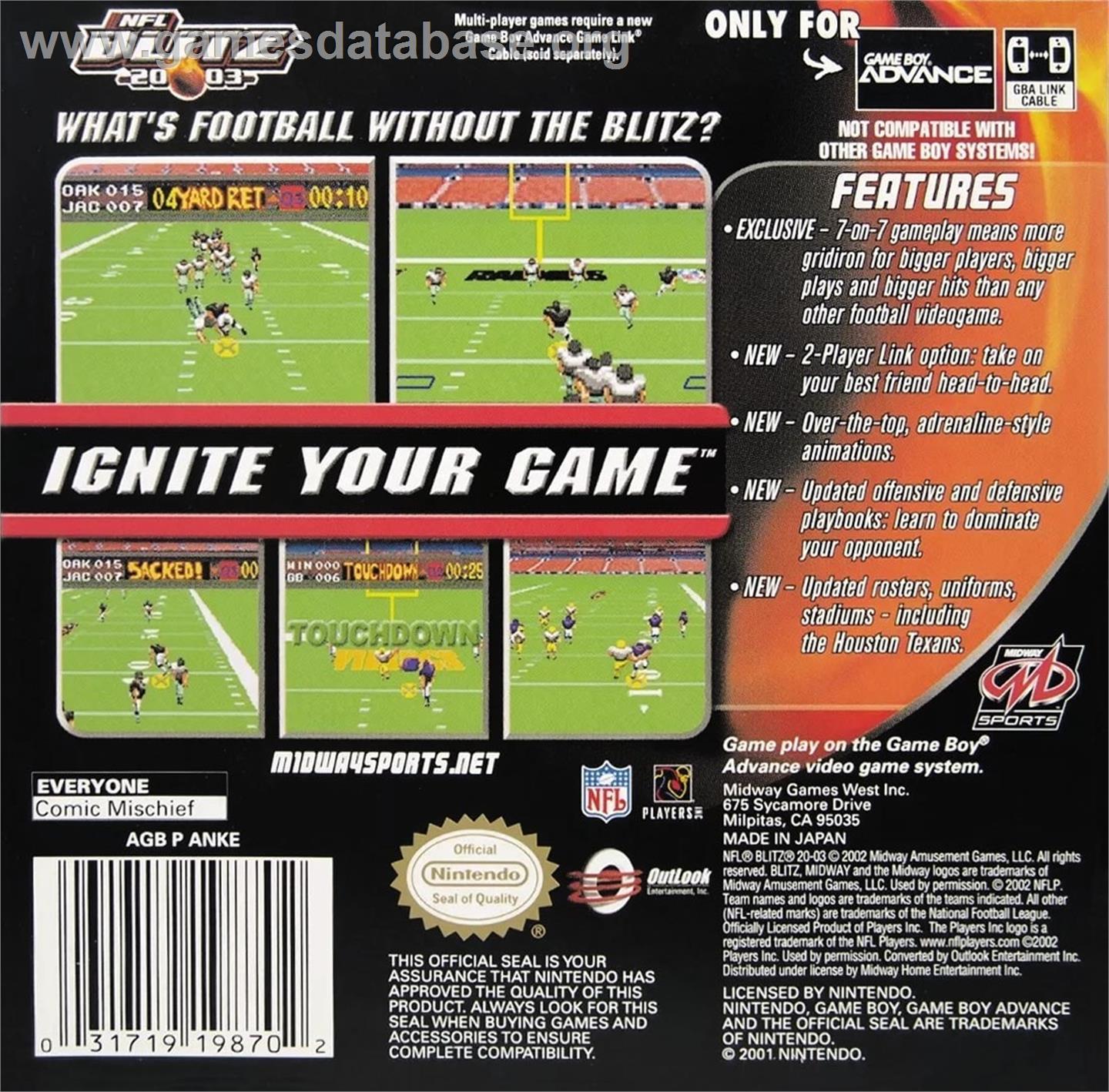 Nfl Blitz 20-03 - Nintendo Game Boy Advance - Artwork - Box Back