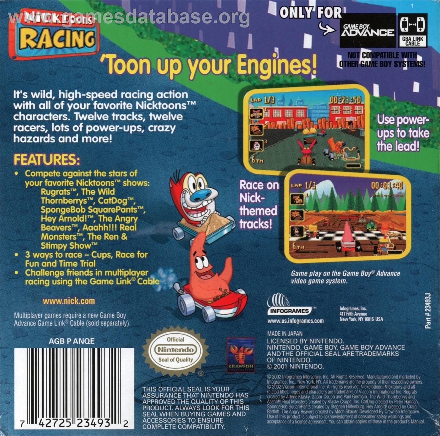 Nicktoons Racing - Nintendo Game Boy Advance - Artwork - Box Back