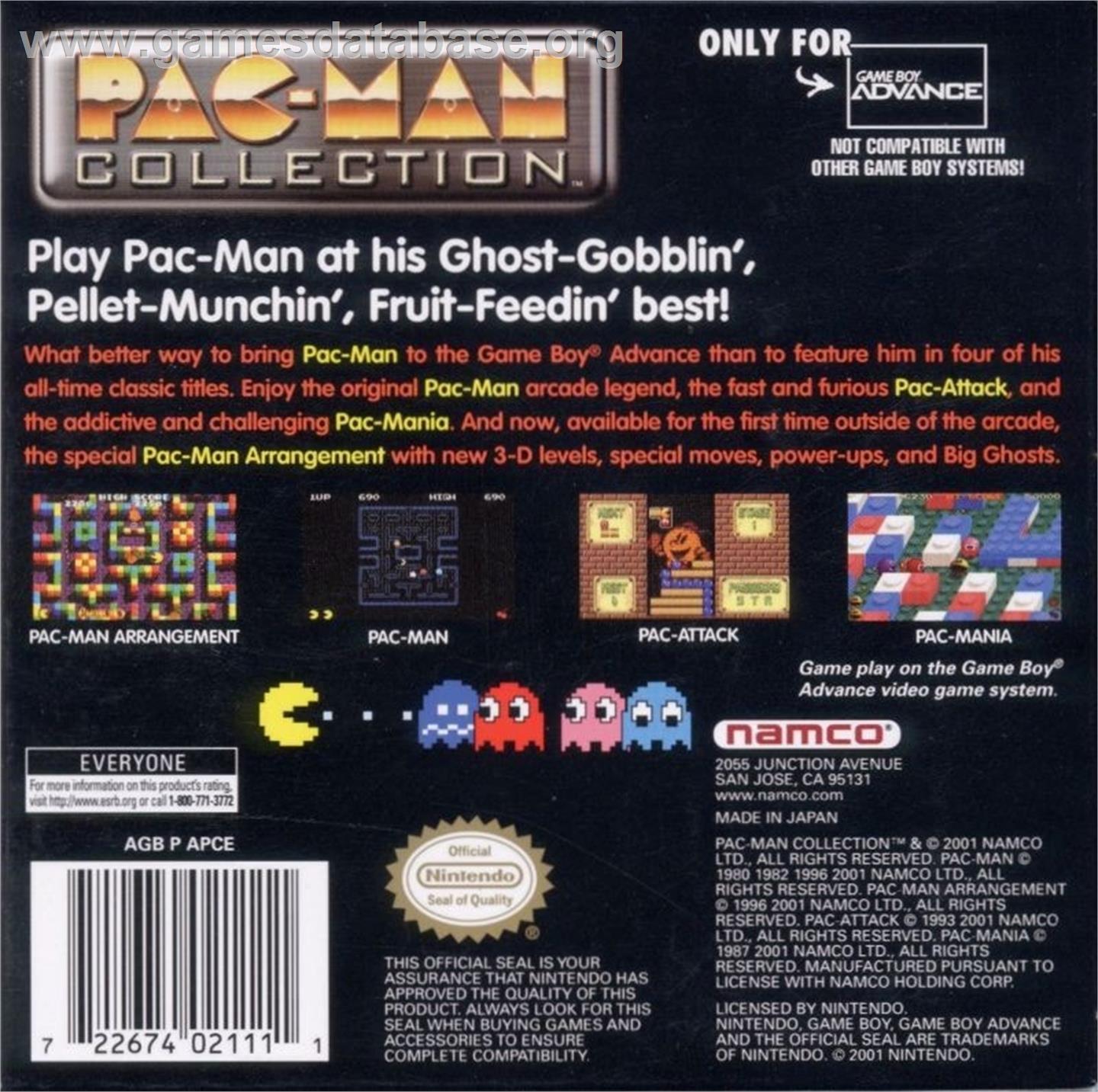 Pac-Man Collection - Nintendo Game Boy Advance - Artwork - Box Back