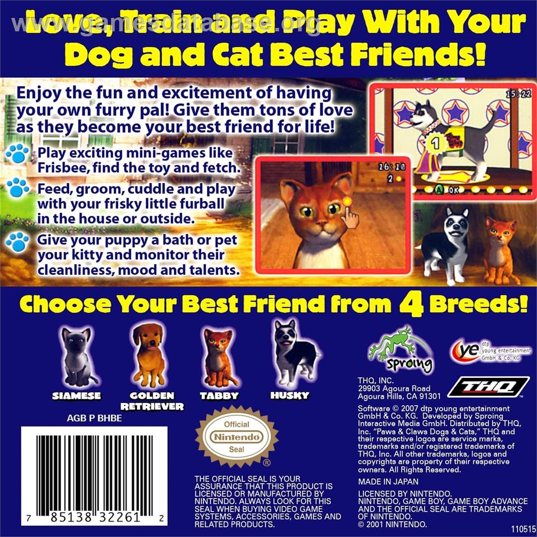 Paws And Claws - Best Friends - Dogs And Cats - Nintendo Game Boy Advance - Artwork - Box Back