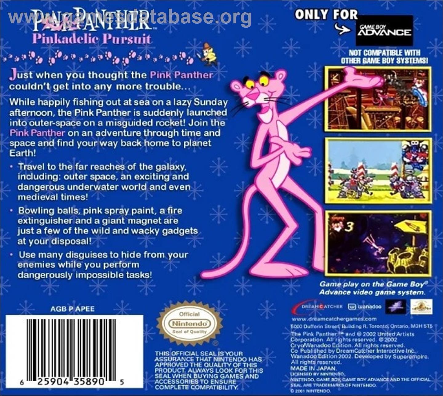 Pink Panther: Pinkadelic Pursuit - Nintendo Game Boy Advance - Artwork - Box Back
