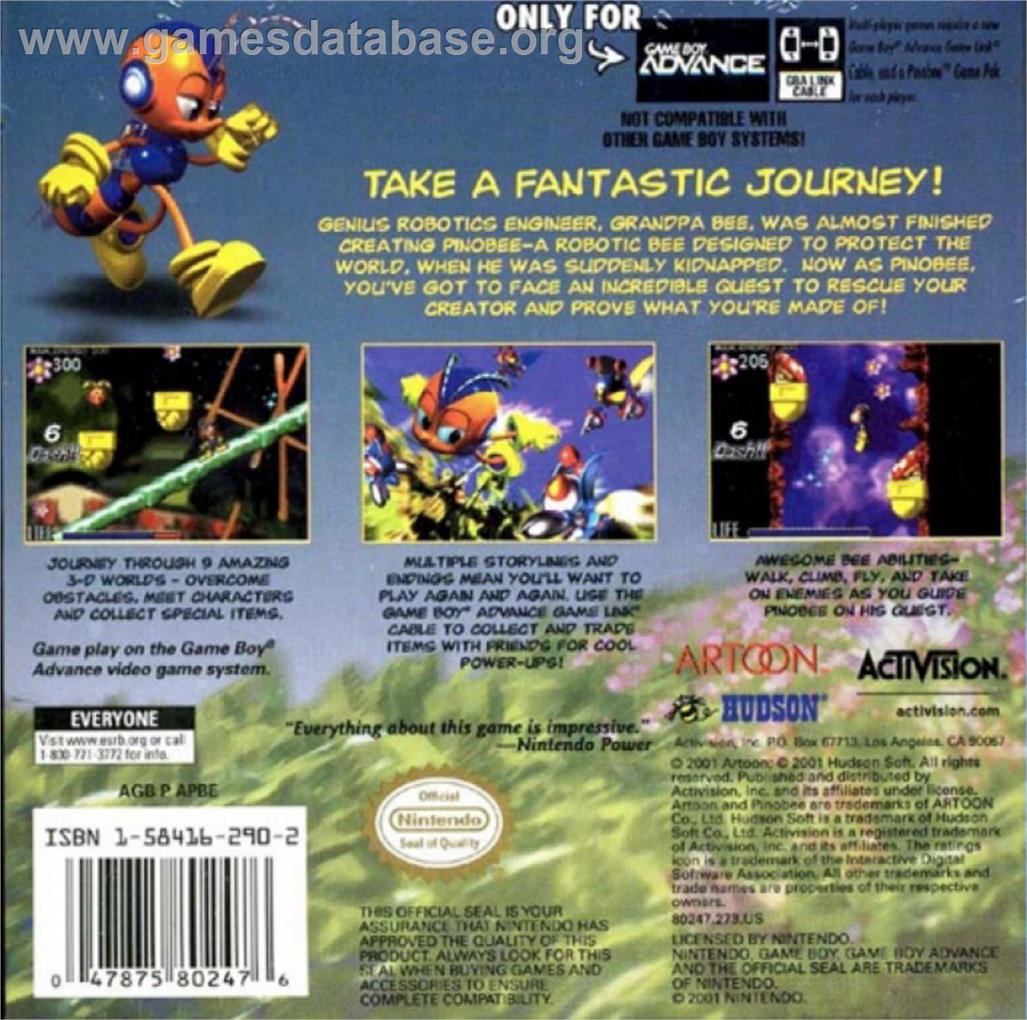 Pinobee: Wings of Adventure - Nintendo Game Boy Advance - Artwork - Box Back