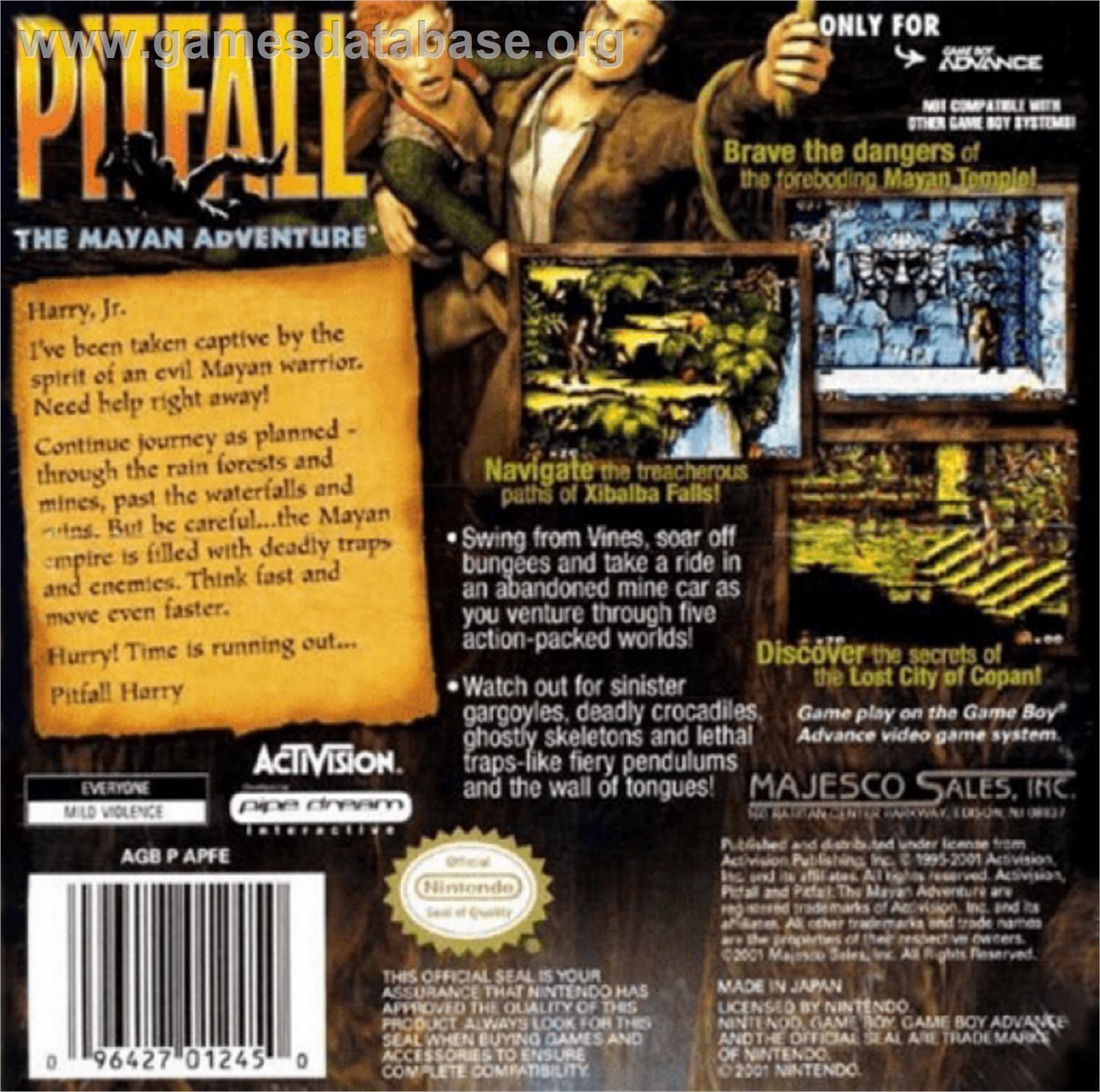 Pitfall: The Mayan Adventure - Nintendo Game Boy Advance - Artwork - Box Back