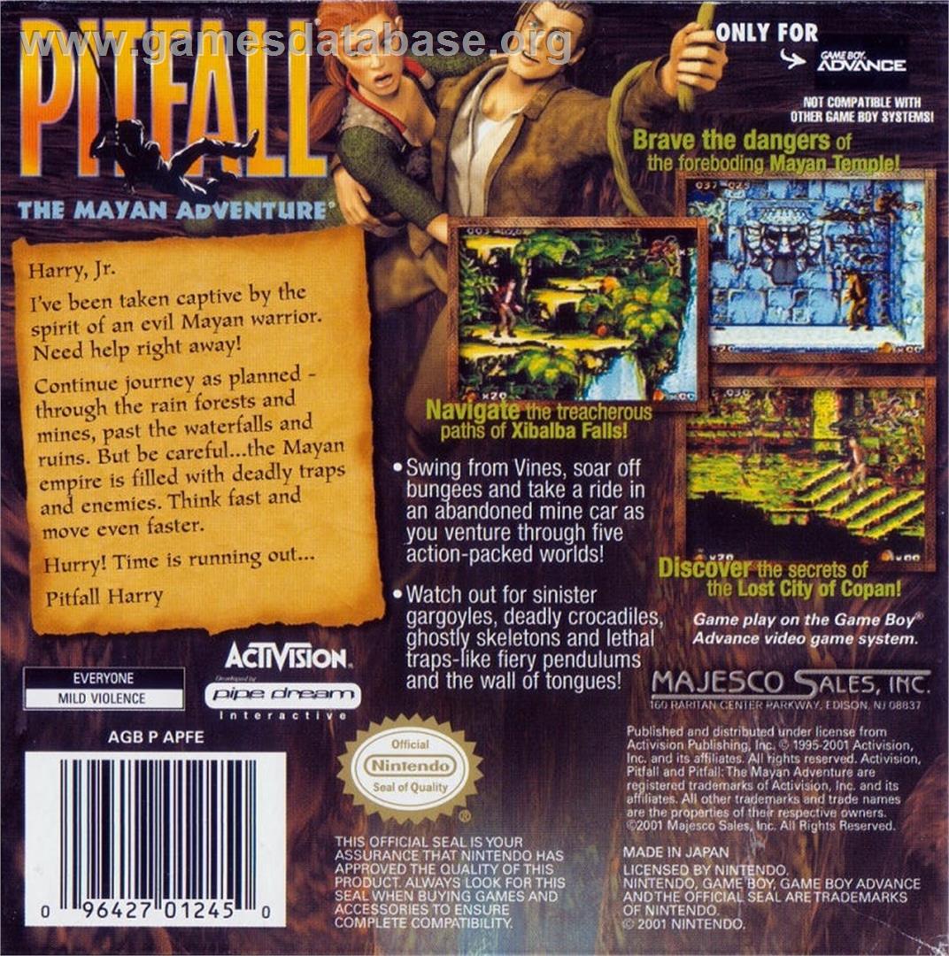 Pitfall - The Mayan Adventure - Nintendo Game Boy Advance - Artwork - Box Back