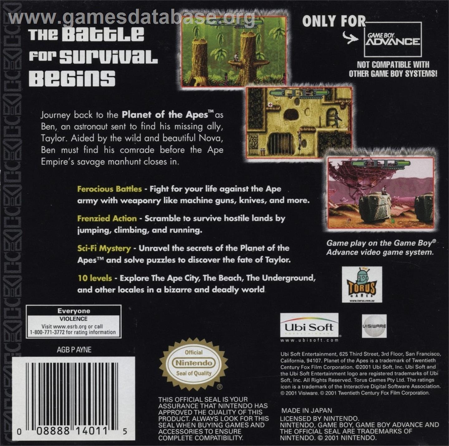 Planet Of The Apes - Nintendo Game Boy Advance - Artwork - Box Back